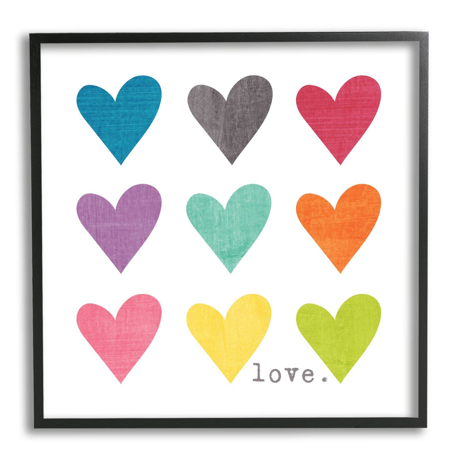 Stupell Industries Watercolor Cute Hearts Love Framed Wall Art