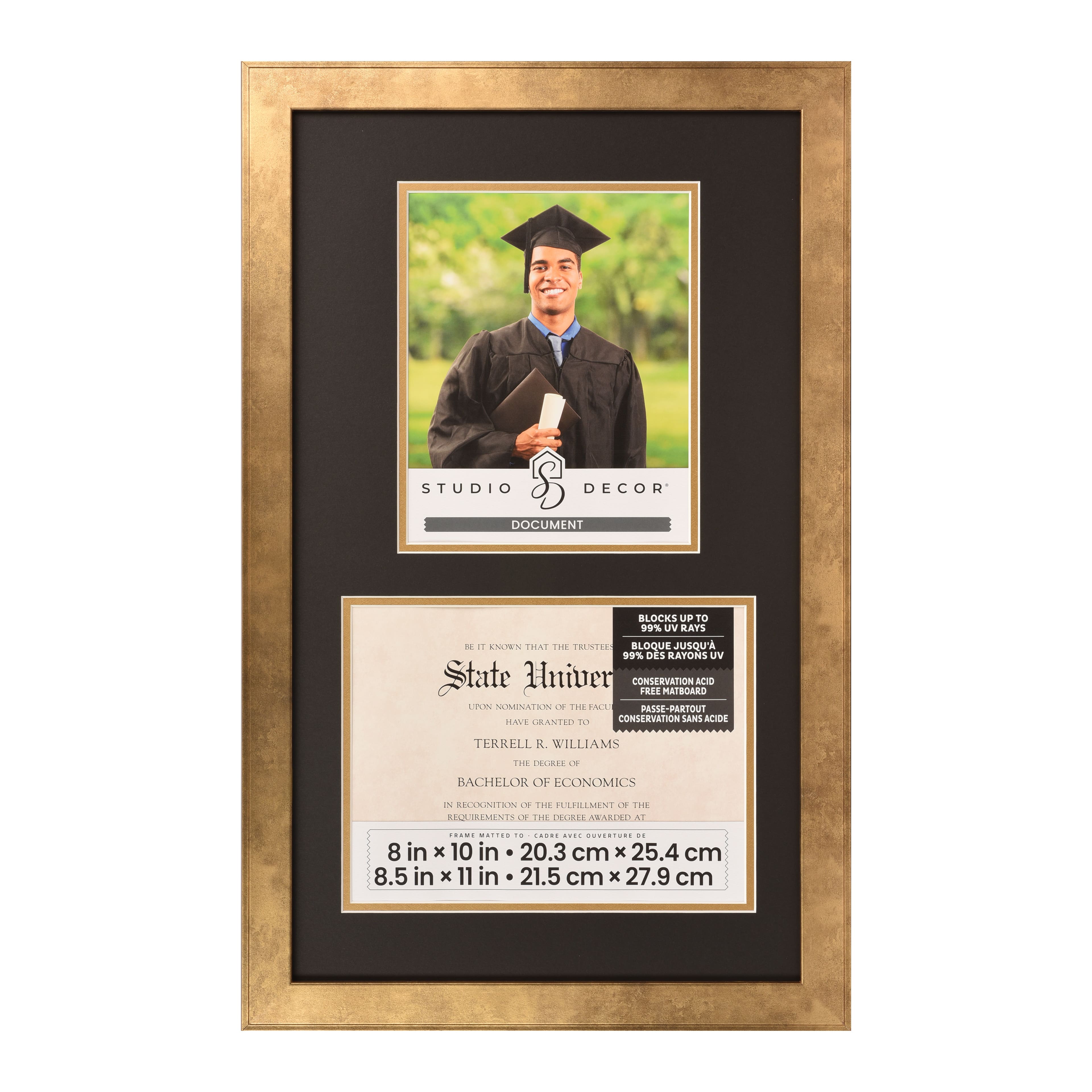 2 Opening 8.5" x 11" Gold Document Frame with Double Mat by Studio Décor®