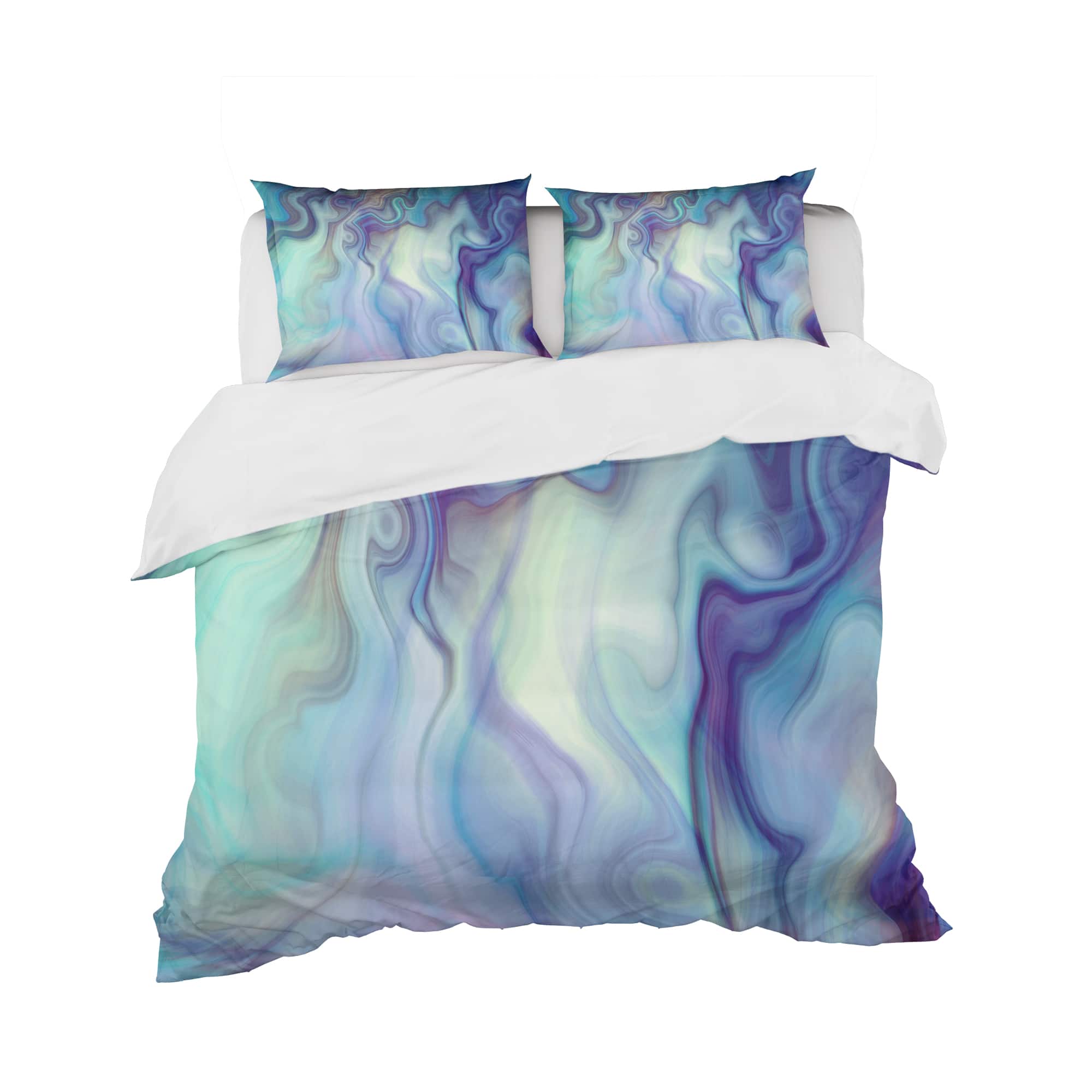 Designart Marbled Colours in Shades of Turquoise & Purple Modern & Contemporary Duvet Cover & Sham Set