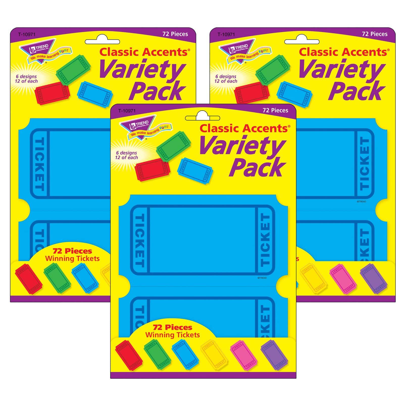 TREND Enterprises® Winning Tickets Classic Accents® Variety Pack, 3 Packs of 72