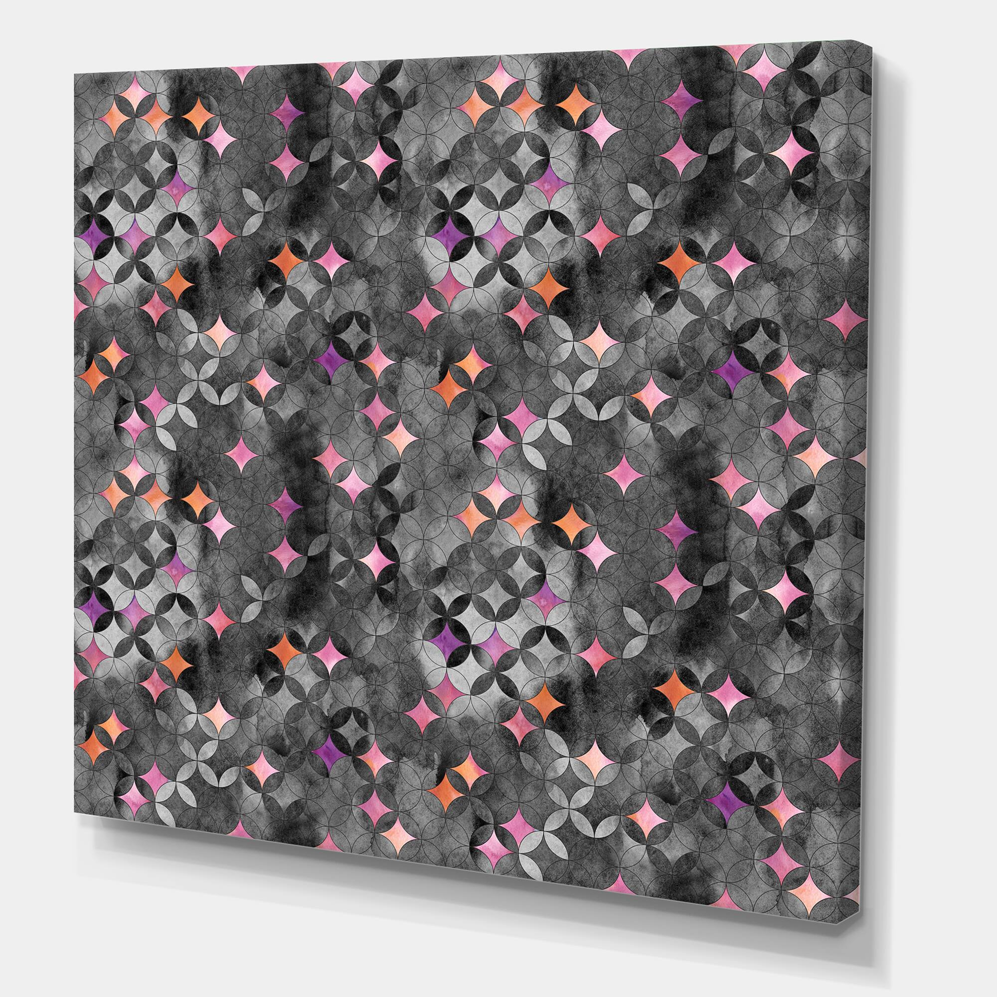 Designart - Geometry Intersecting Circles With Pink Stars - Modern Canvas Wall Art Print