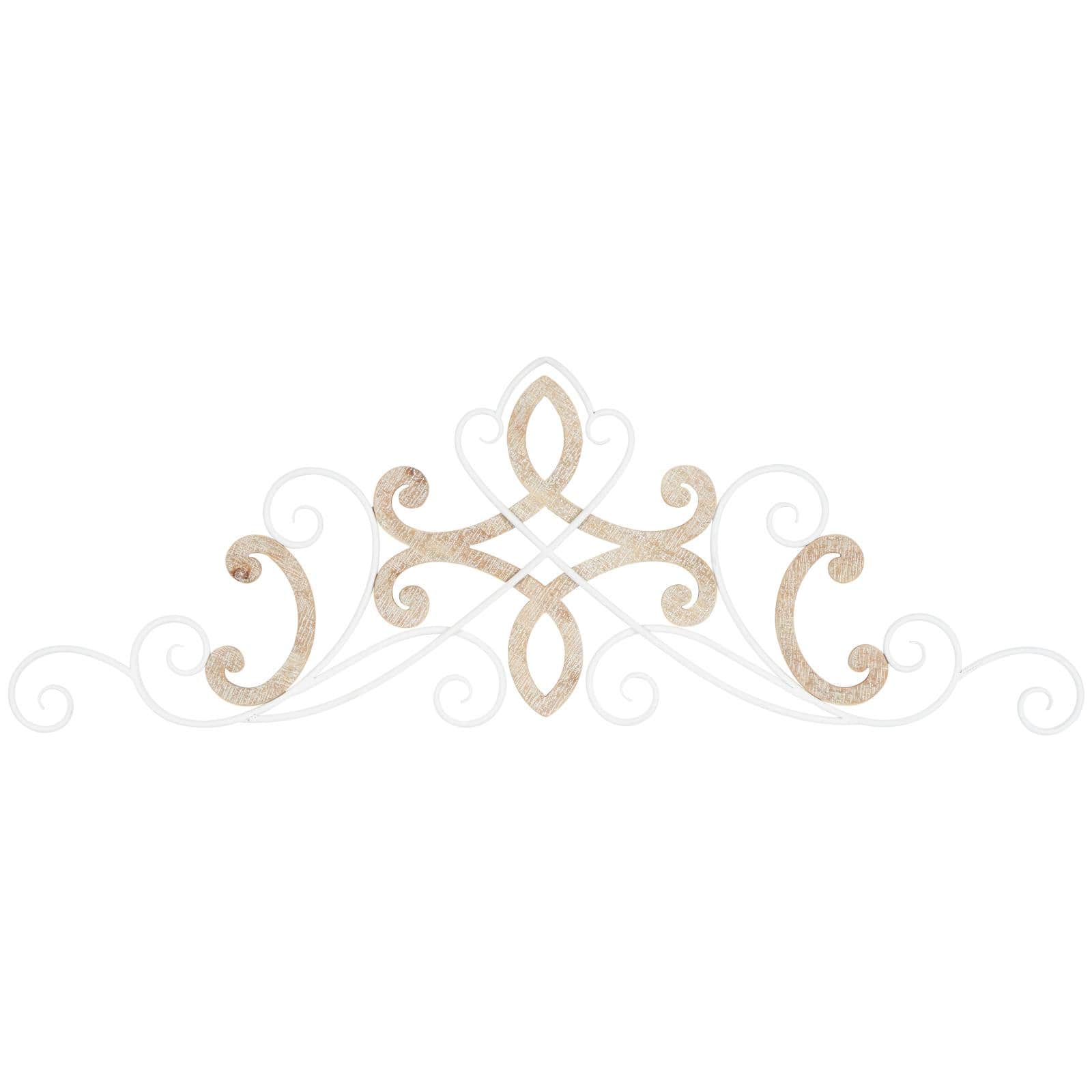 47" x 16" White & Brown Wooden Scroll Wall Décor