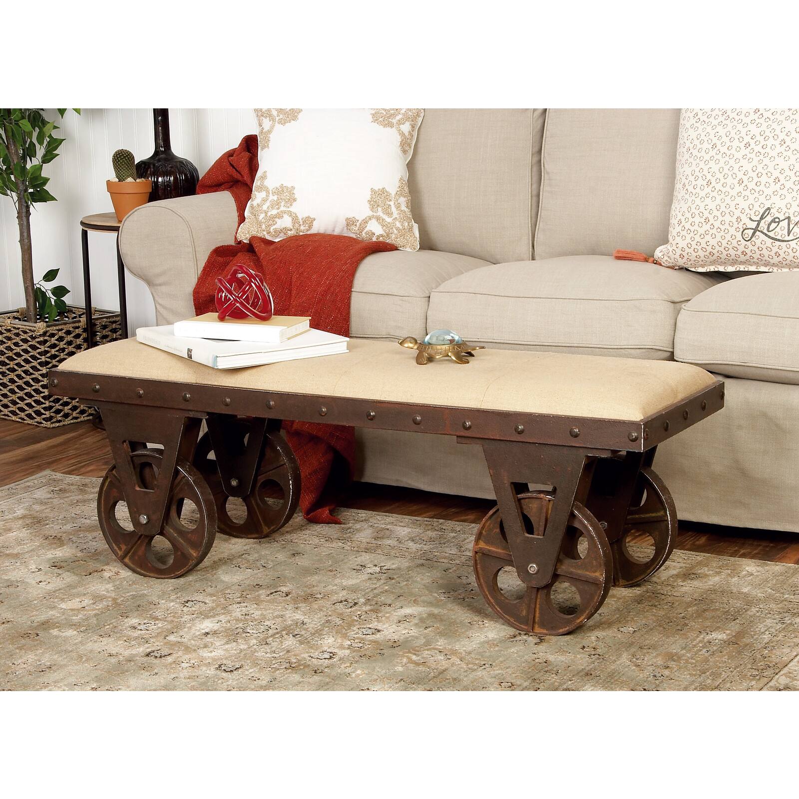 Brown Wood & Metal Industrial Bench