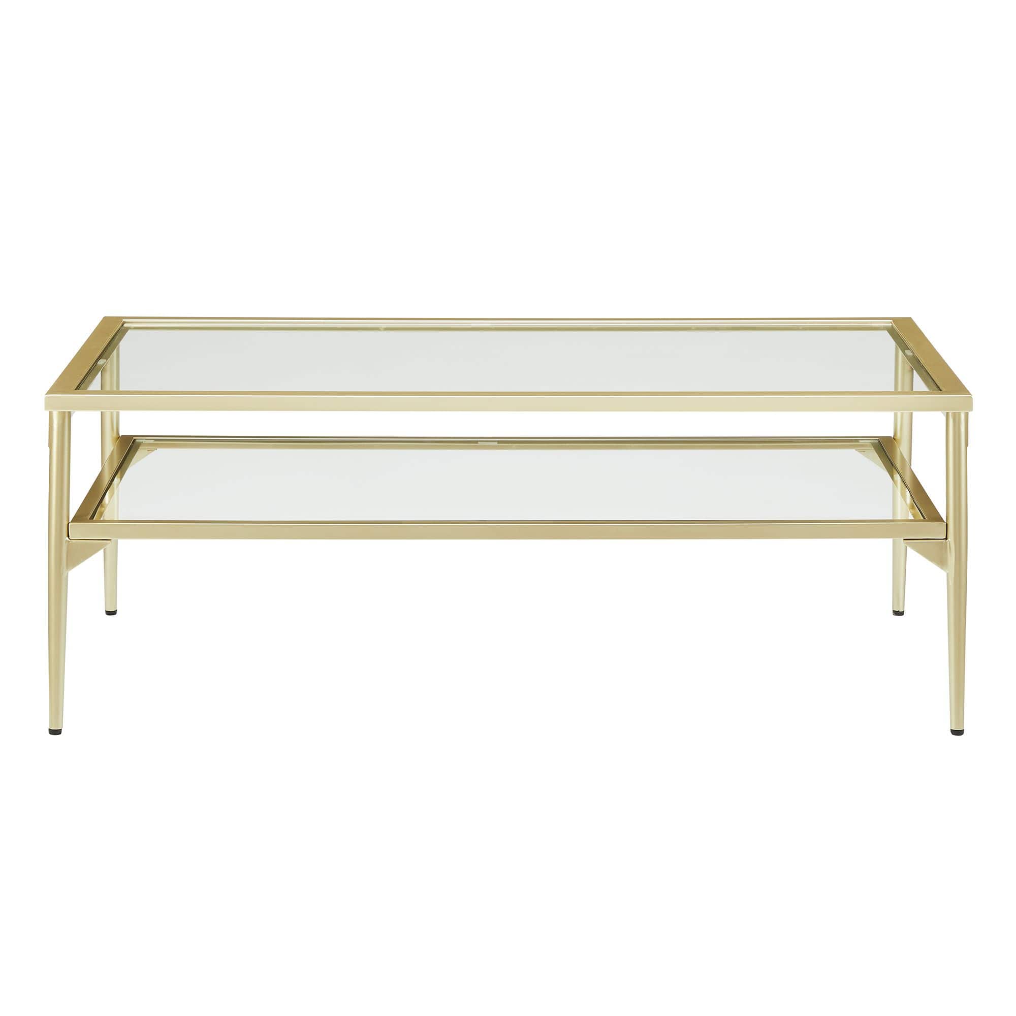 42" Gold Two Tier Glass and Metal Coffee Table