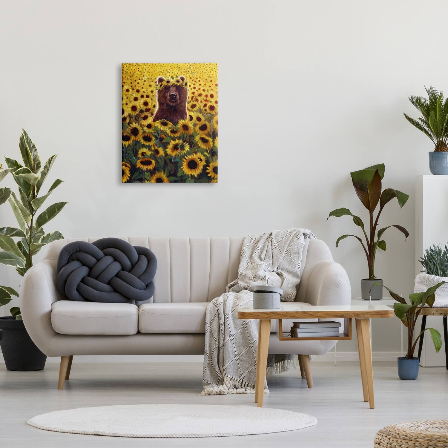 Stupell Industries Happy Bear Sunflower Field Canvas Wall Art