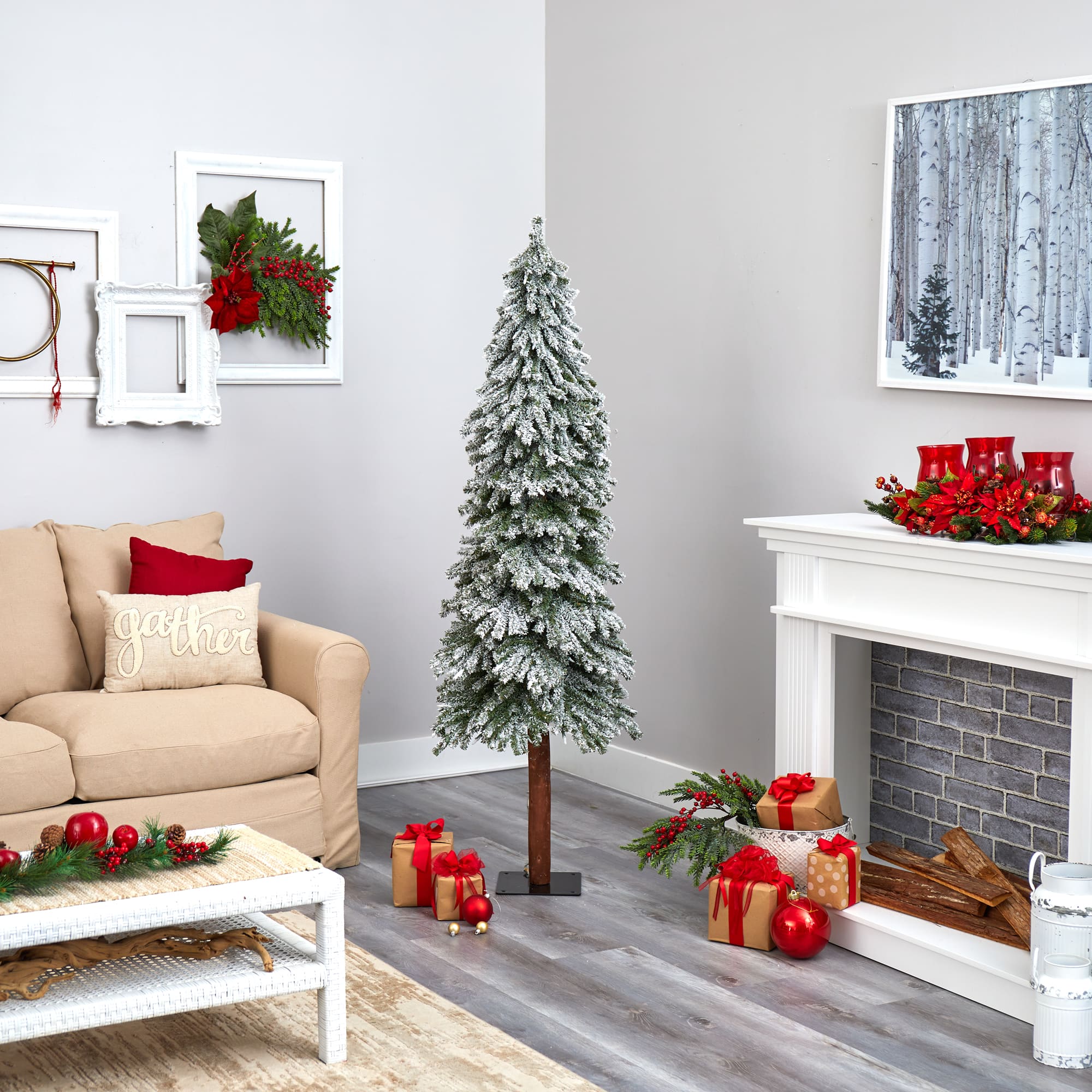 6ft. Pre-Lit Flocked Grand Alpine Artificial Christmas Tree, Clear LED Lights