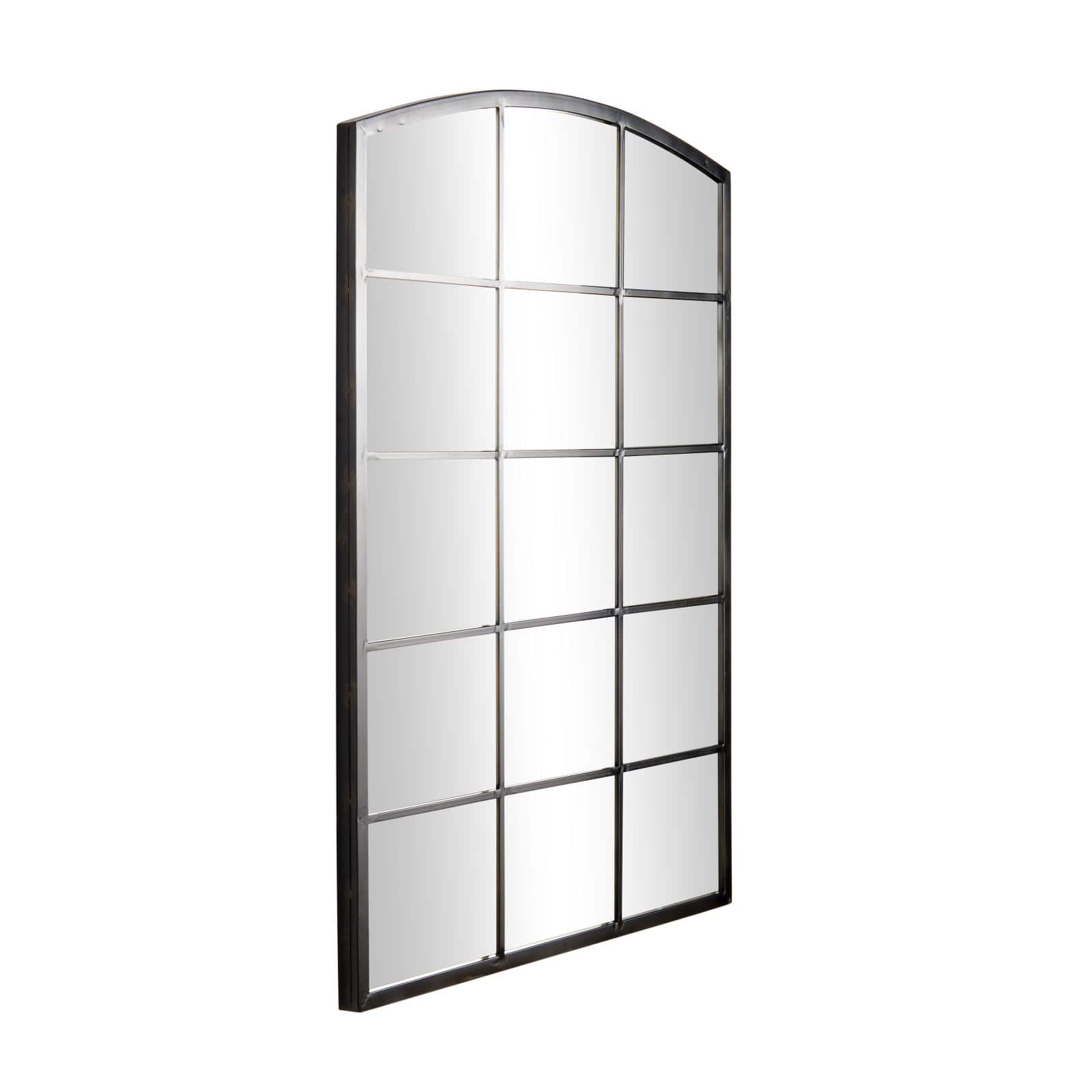 Black Arched Metal Windowpane Wall Mirror