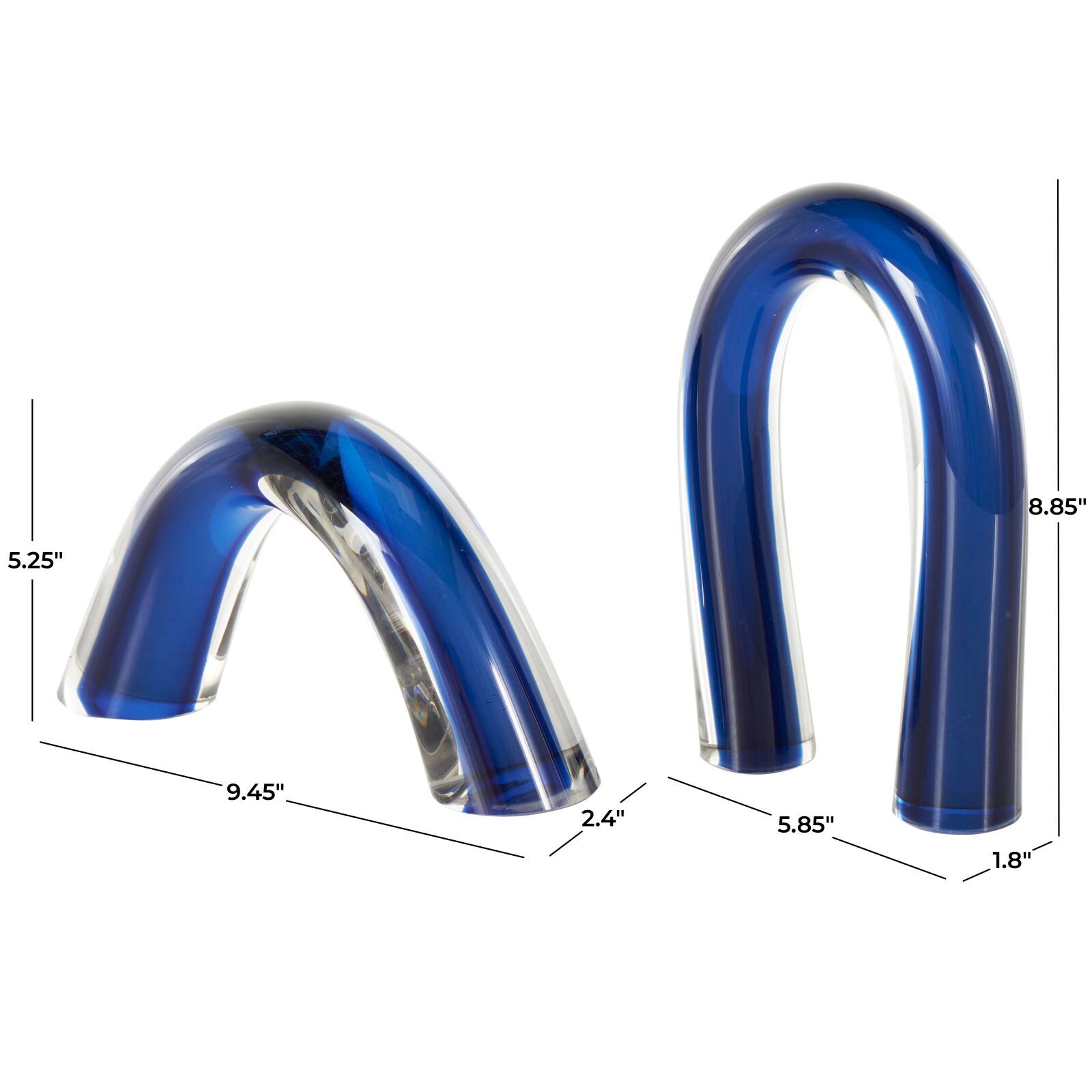 Blue Glass Abstract Arch Sculpture with Clear Accents Set