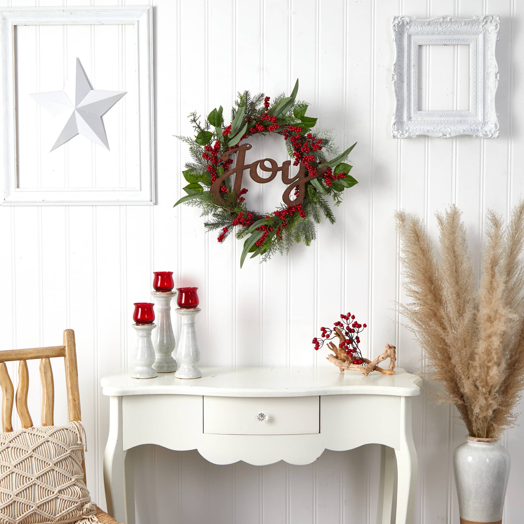 24" Red Joy & Berries Christmas Wreath