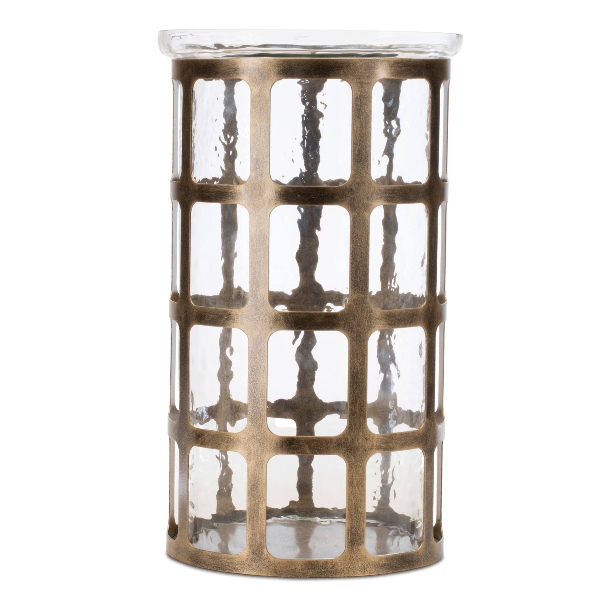 12.5" Wavy Glass Candle Holder with Distressed Metal Frame