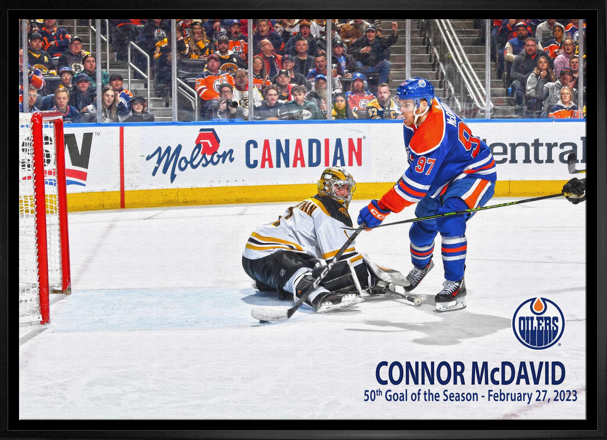 Connor McDavid 20" x 29" Framed Canvas Oilers 50th Goal 31.5" x 22.5"