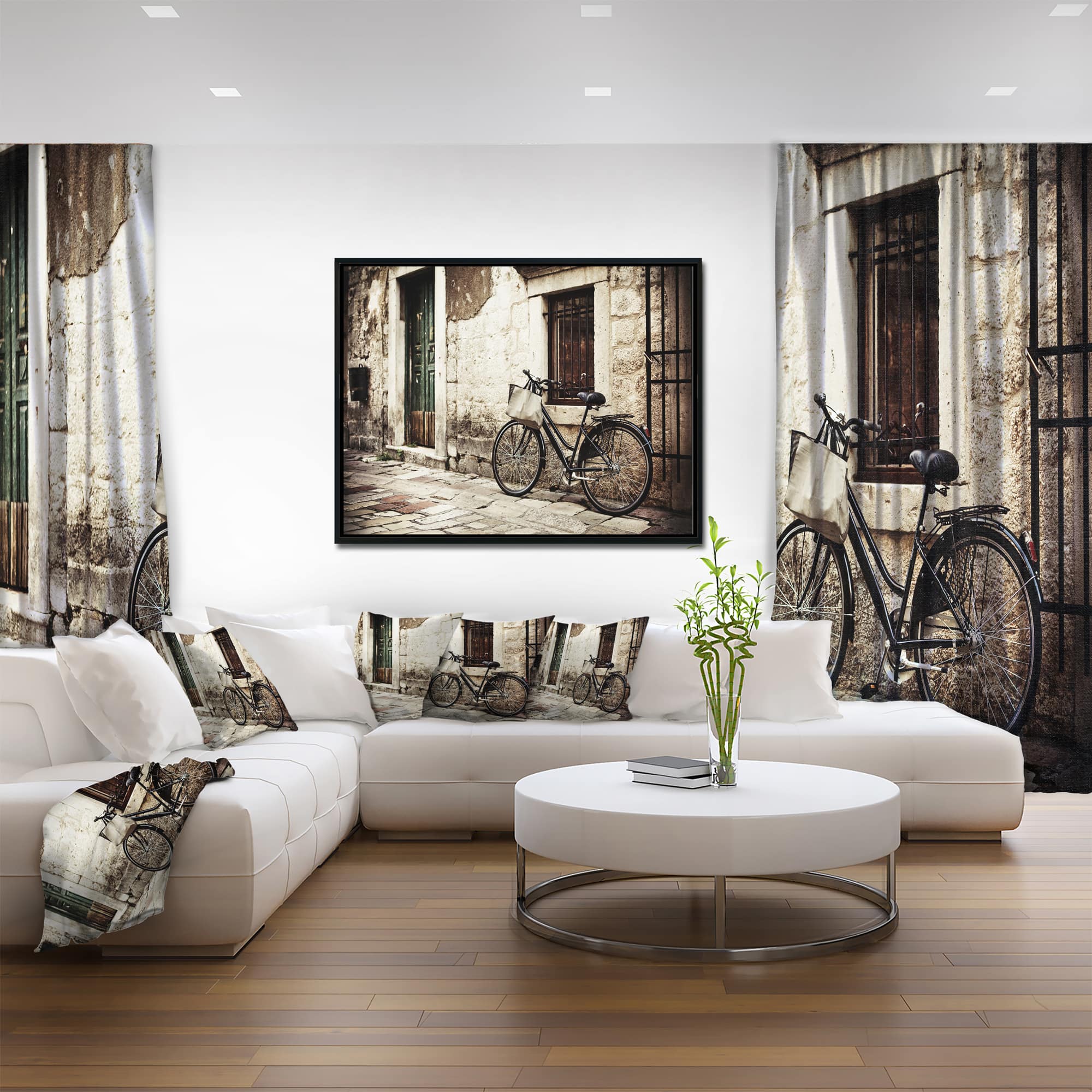 Designart - Bicycle with Shopping Bag - Landscape Photo Framed Canvas Art Print