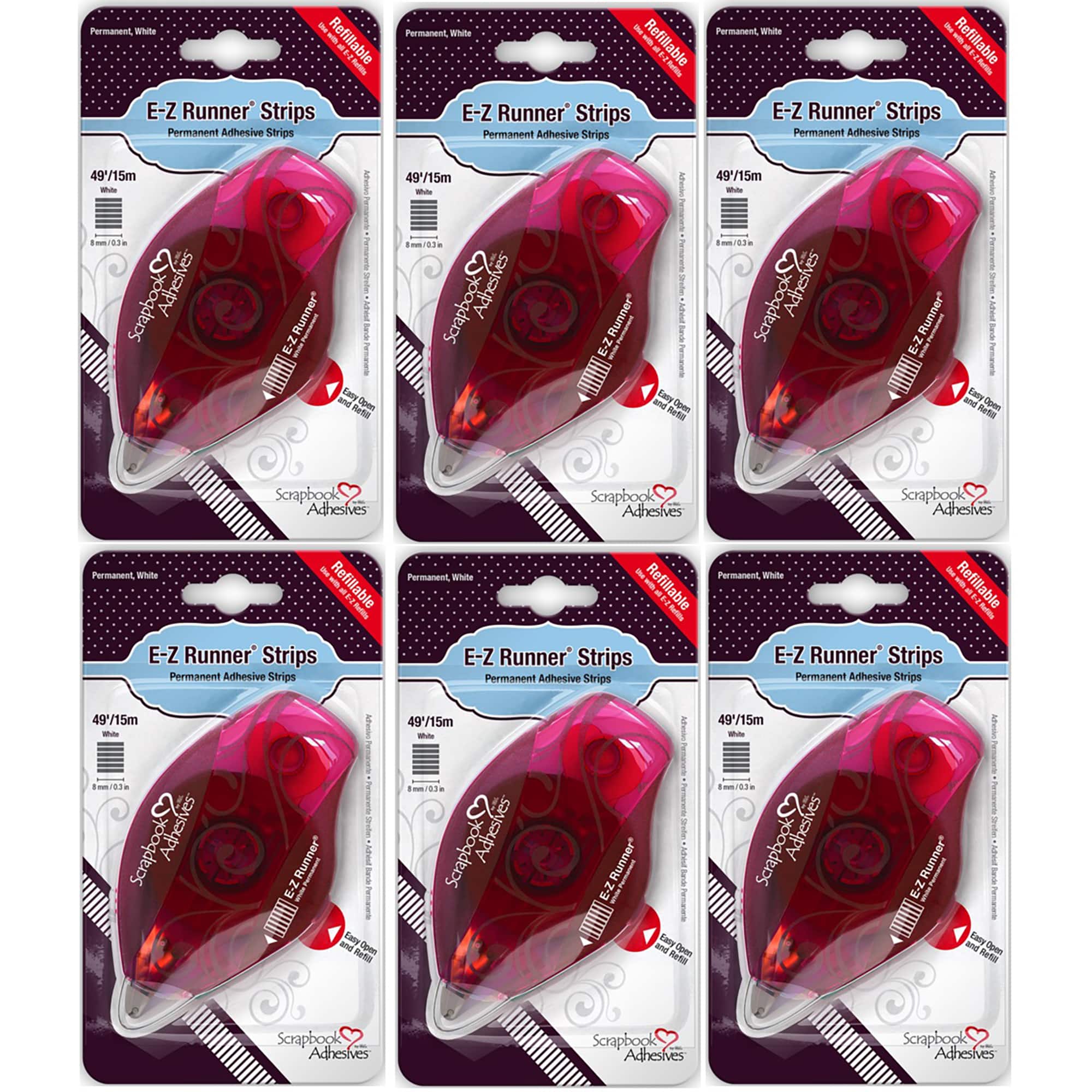 Scrapbook Adhesives by 3L® E-Z Runner® Permanent Strips Refillable Dispensers, 6ct.