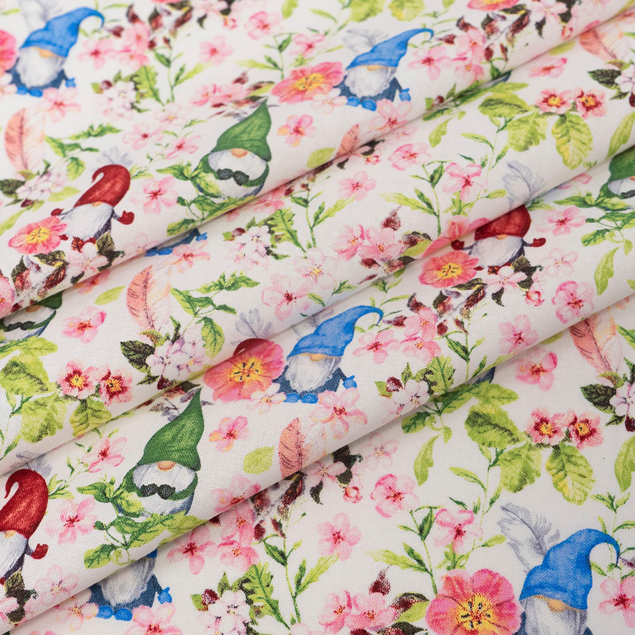 SINGER Springtime Gnomes Printed Ringspun Cotton Fabric