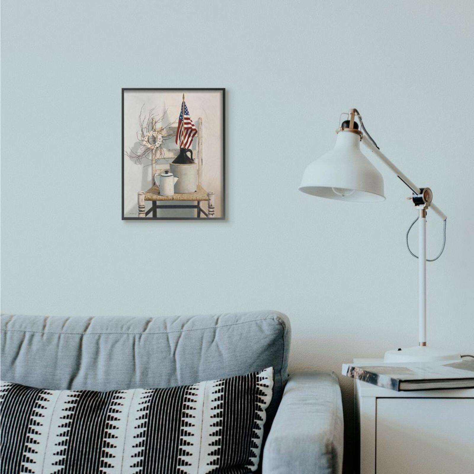 Stupell Industries American Flag Rustic Things Still Life Wall Art in Frame