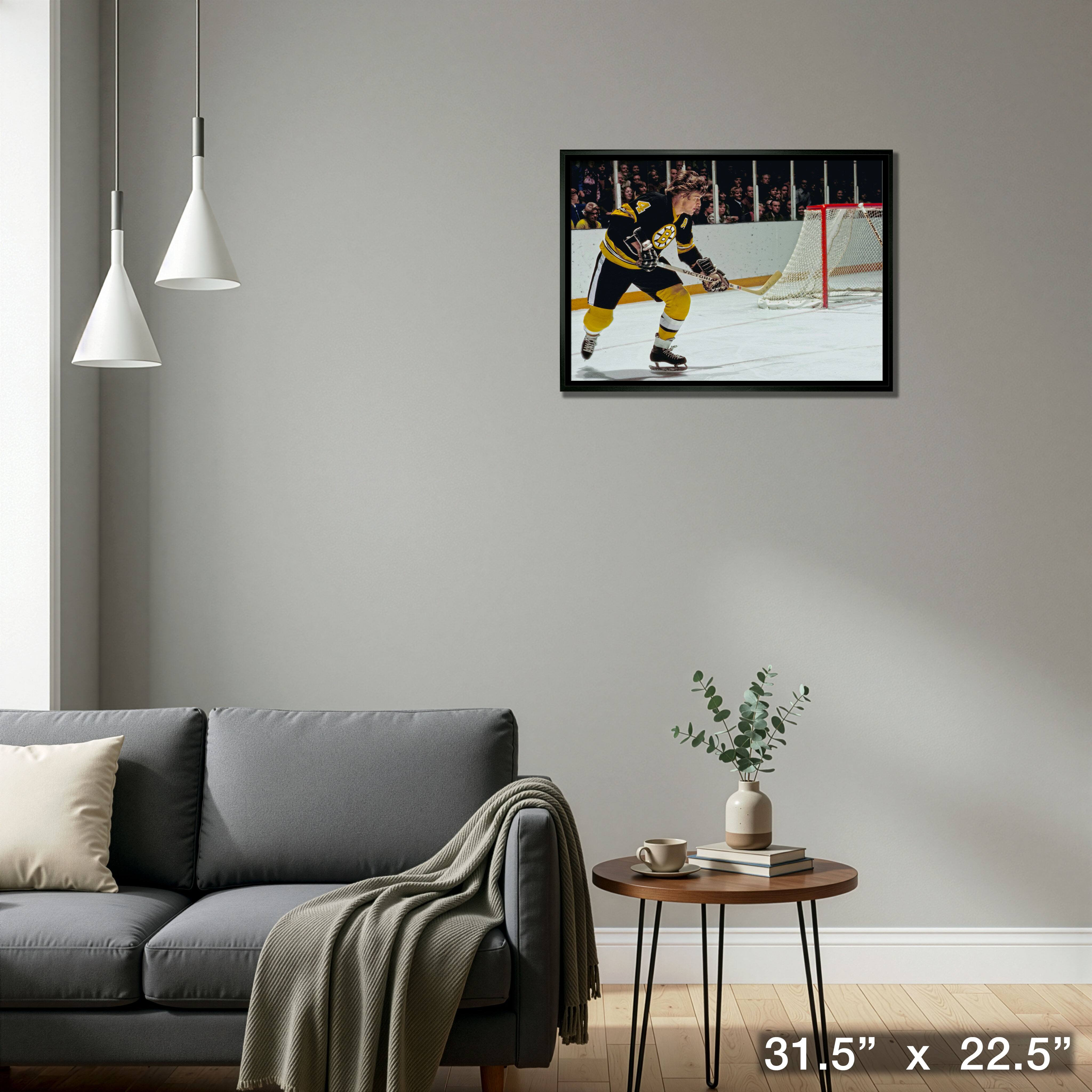 Bobby Orr Boston Bruins Framed 20" x 29" Skating Canvas 31.5" x 22.5"