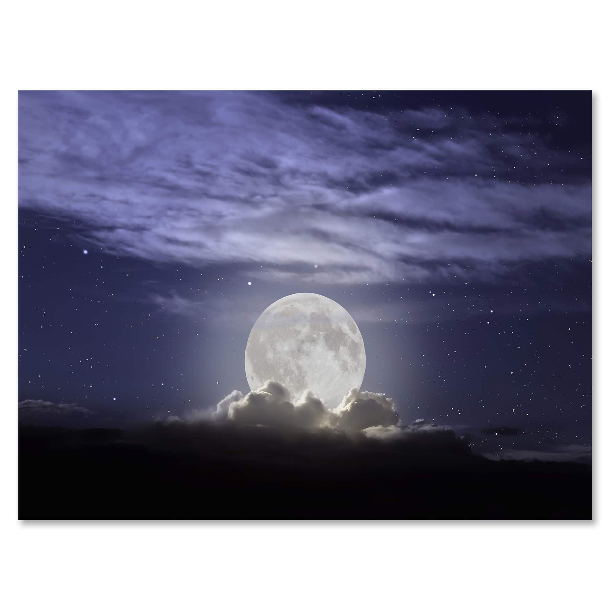 Designart - Full Moon Rising In A Cloudy Night - Nautical & Coastal Canvas Wall Art Print