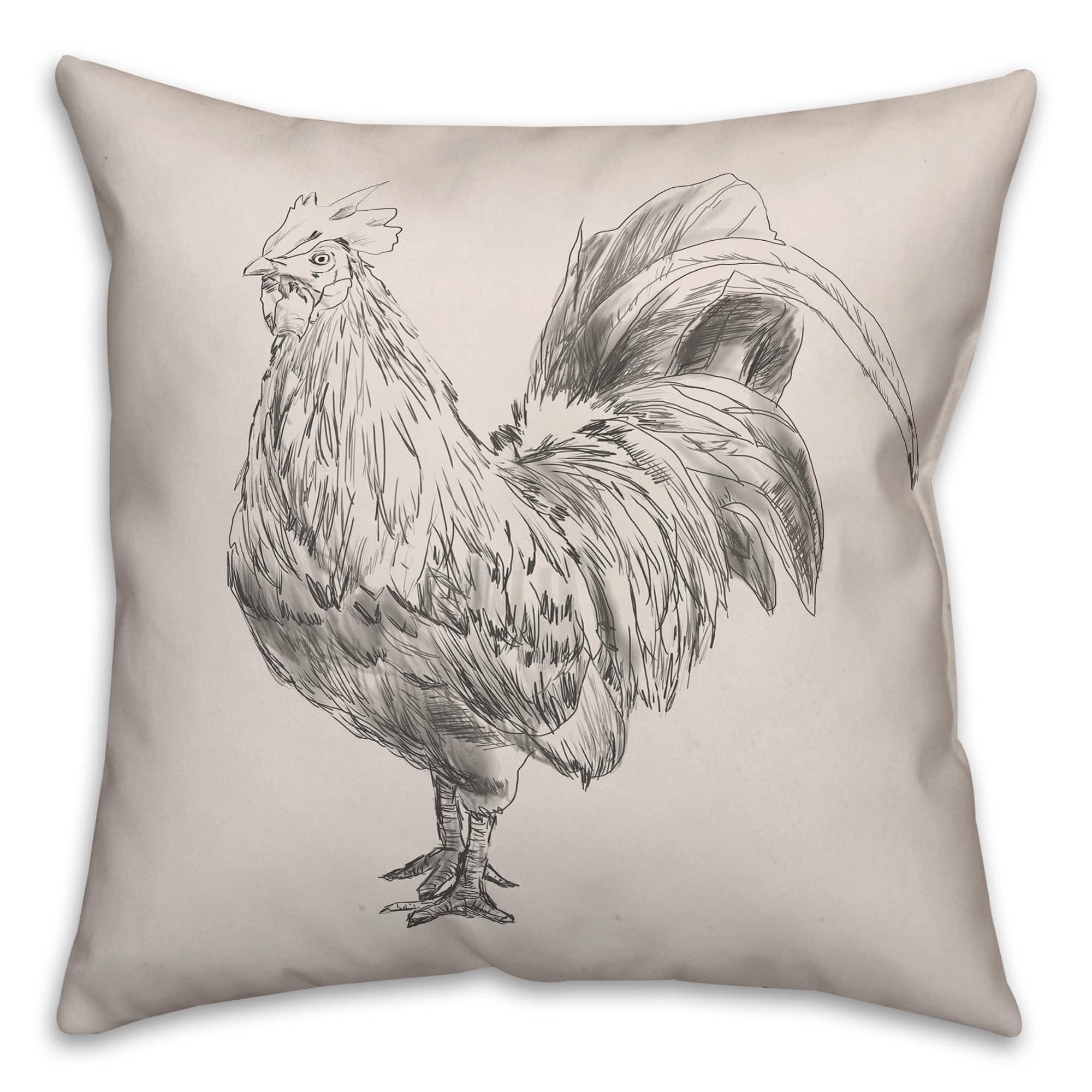 Sketched Black Chicken Throw Pillow