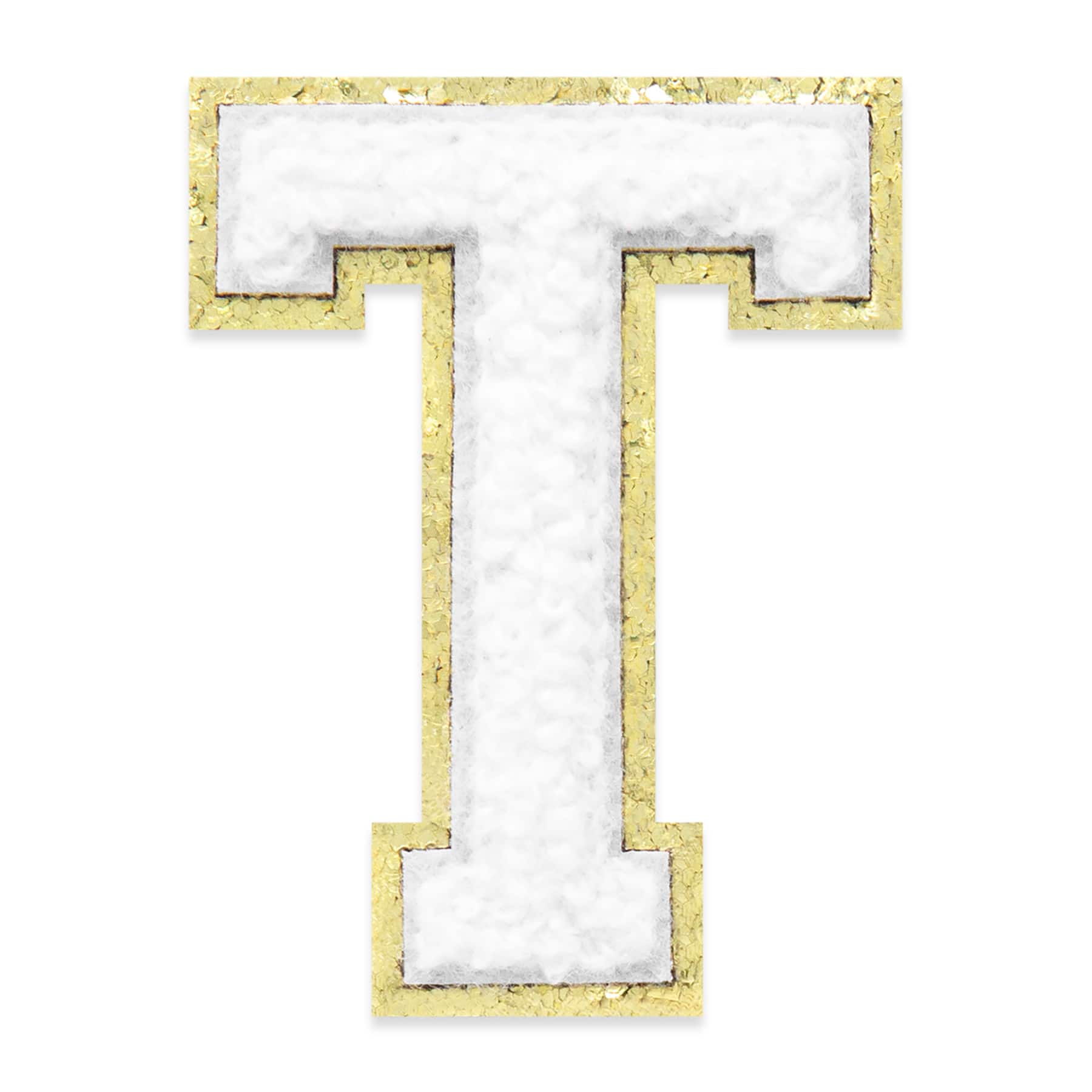 2.25" White Chenille & Gold Glitter Edge Letter Iron-On & Adhesive Patch by Make Market