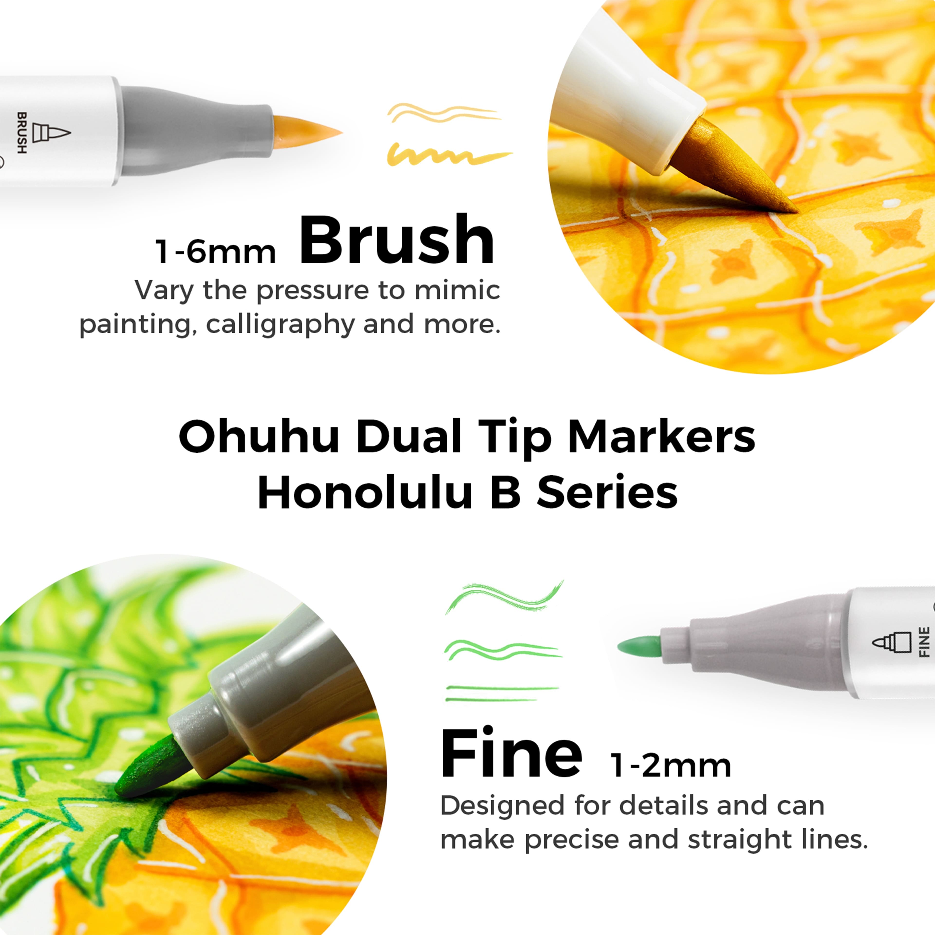 Ohuhu® Honolulu B 12 Color Brush & Fine Dual Tip Primary Alcohol