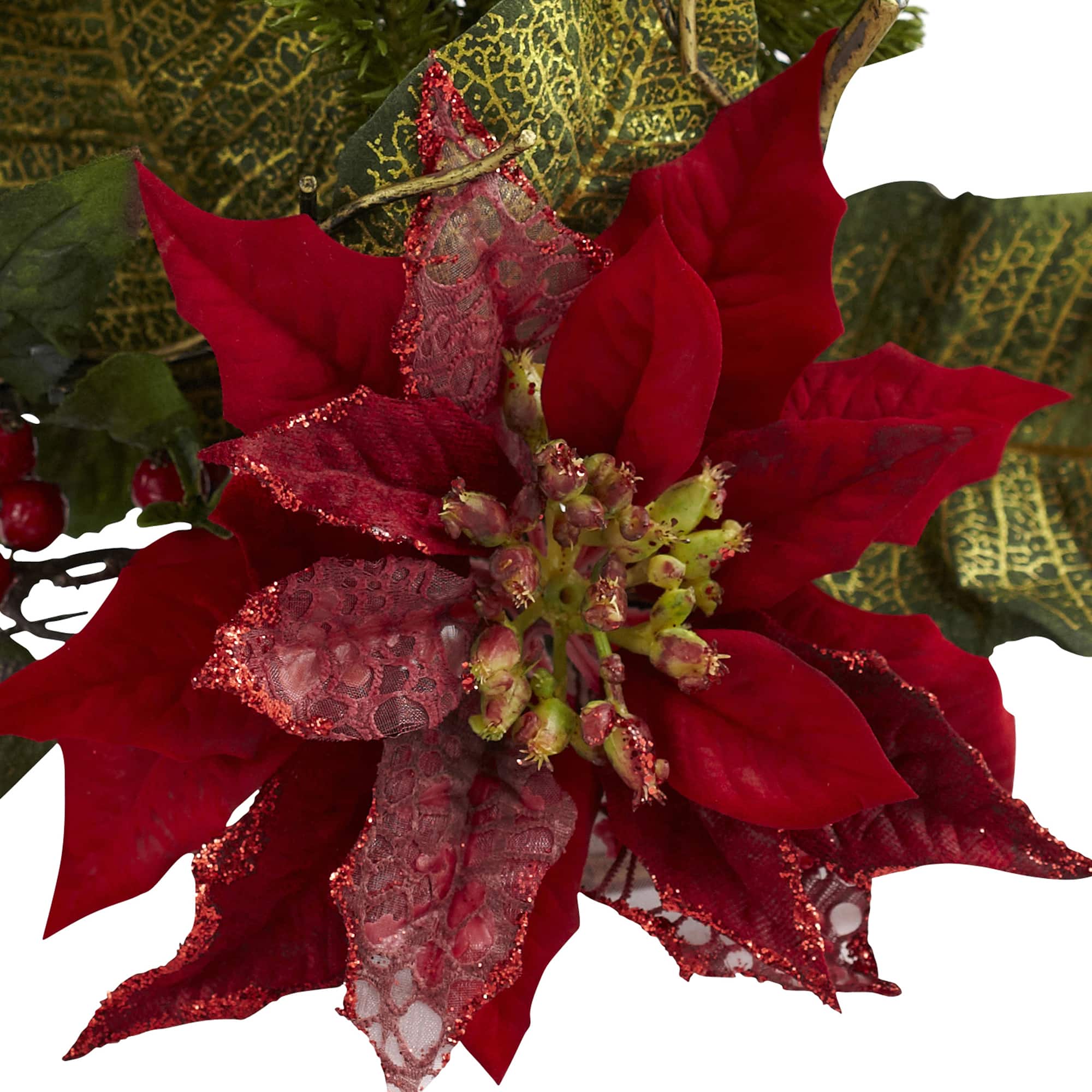 14" Poinsettia Candelabrum Artificial Arrangement