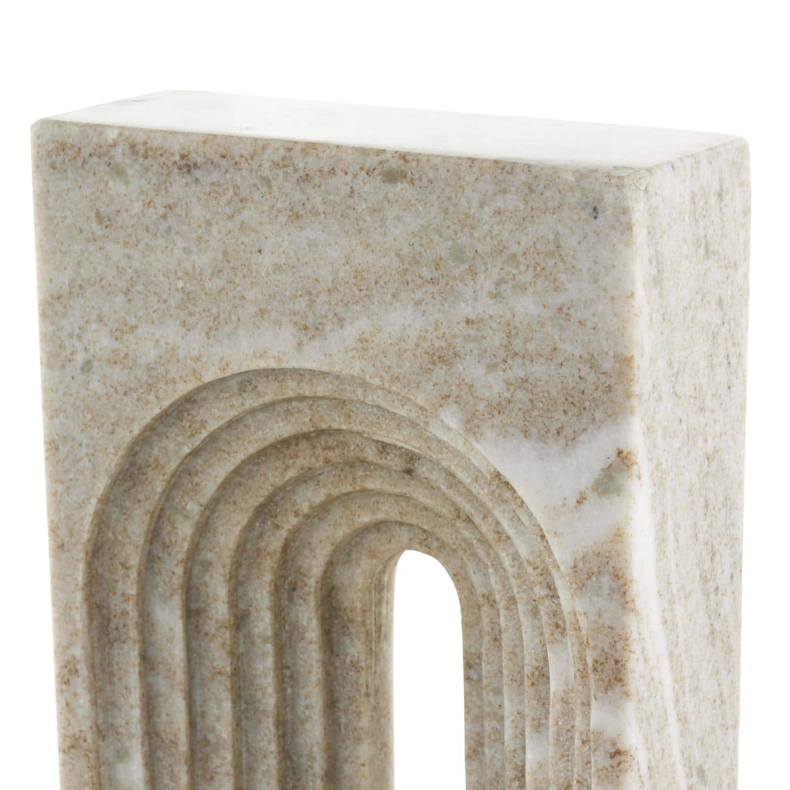 10.75" White & Beige Marble Geometric Rectangular Sculpture with Arched Groove Interior