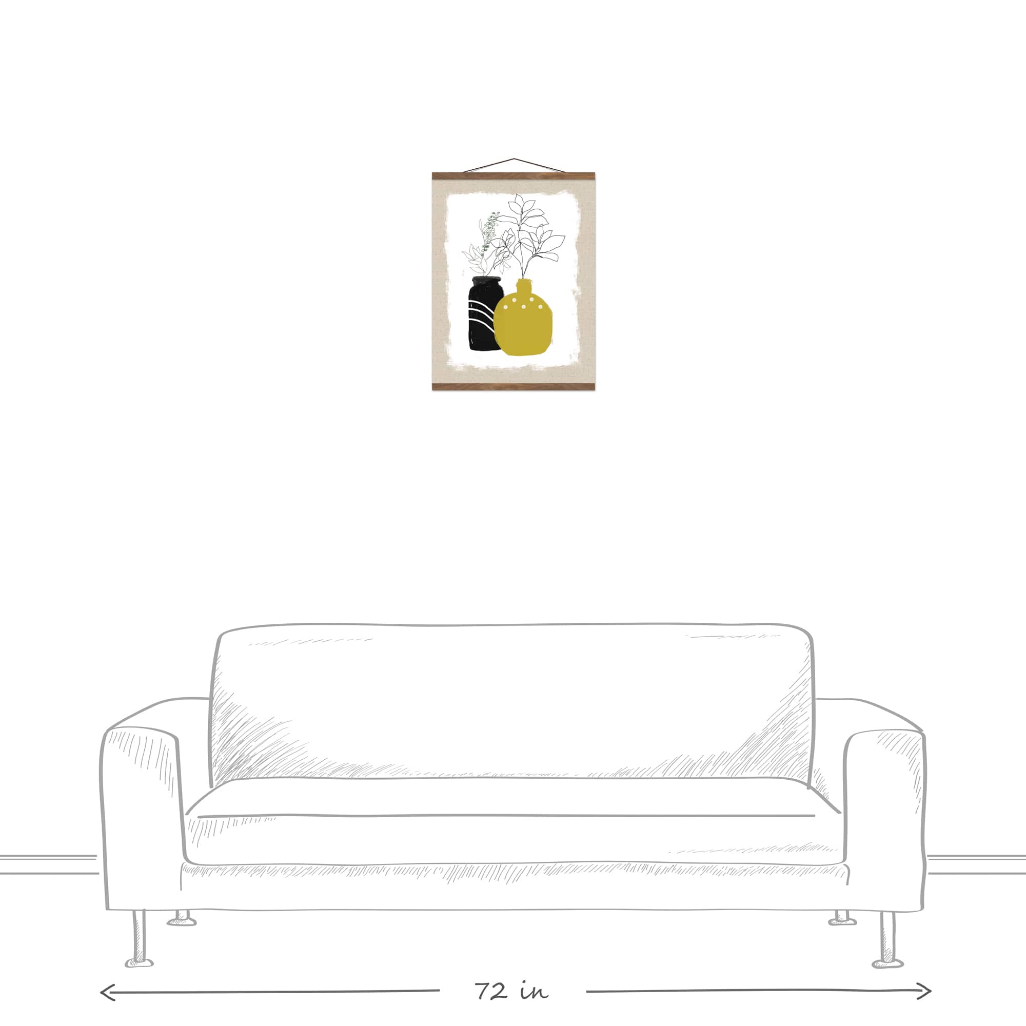 Designs Direct Plant Line Drawing Teak Hanging Canvas