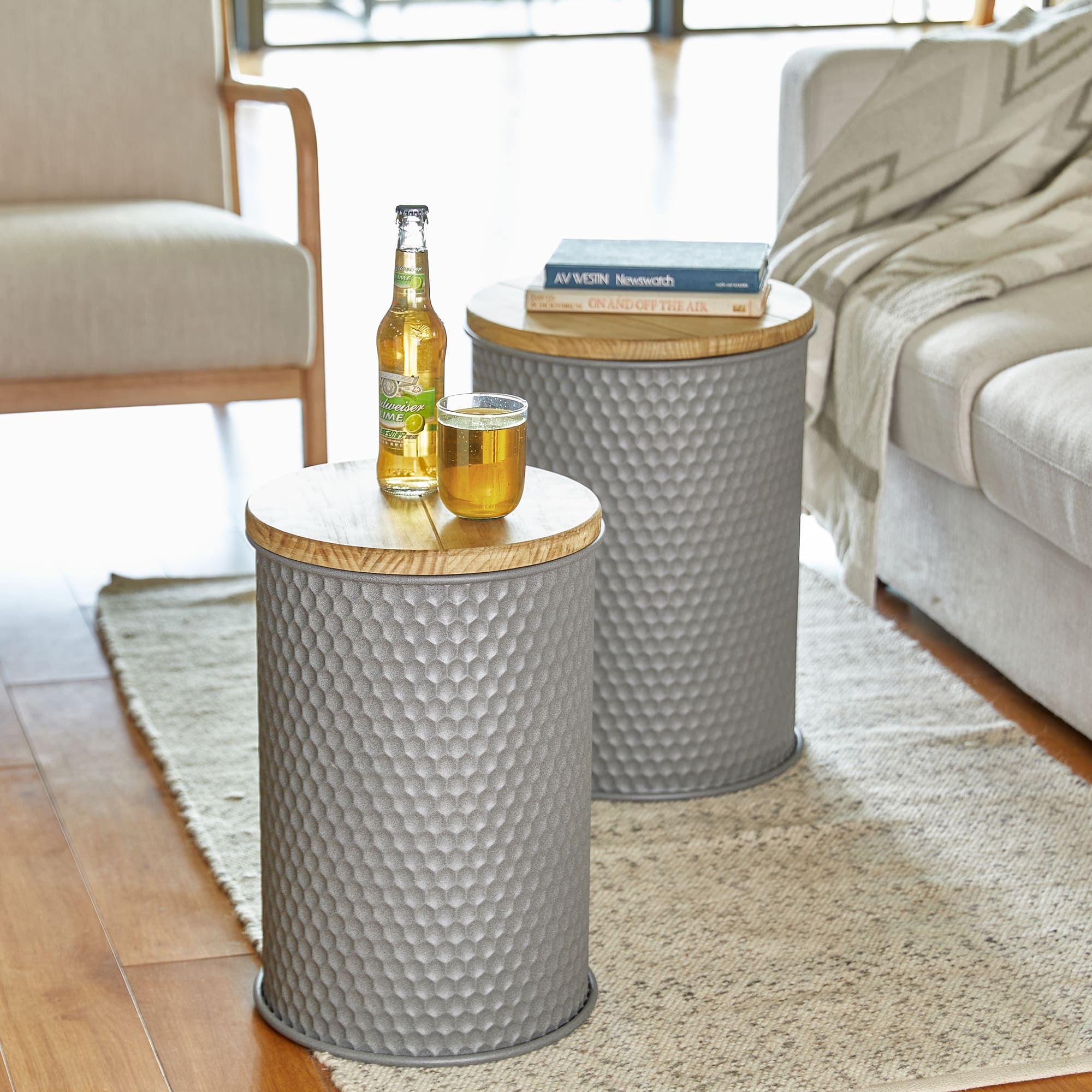 Glitzhome® Metal Storage Accent Table with Solid Wood Lid Set