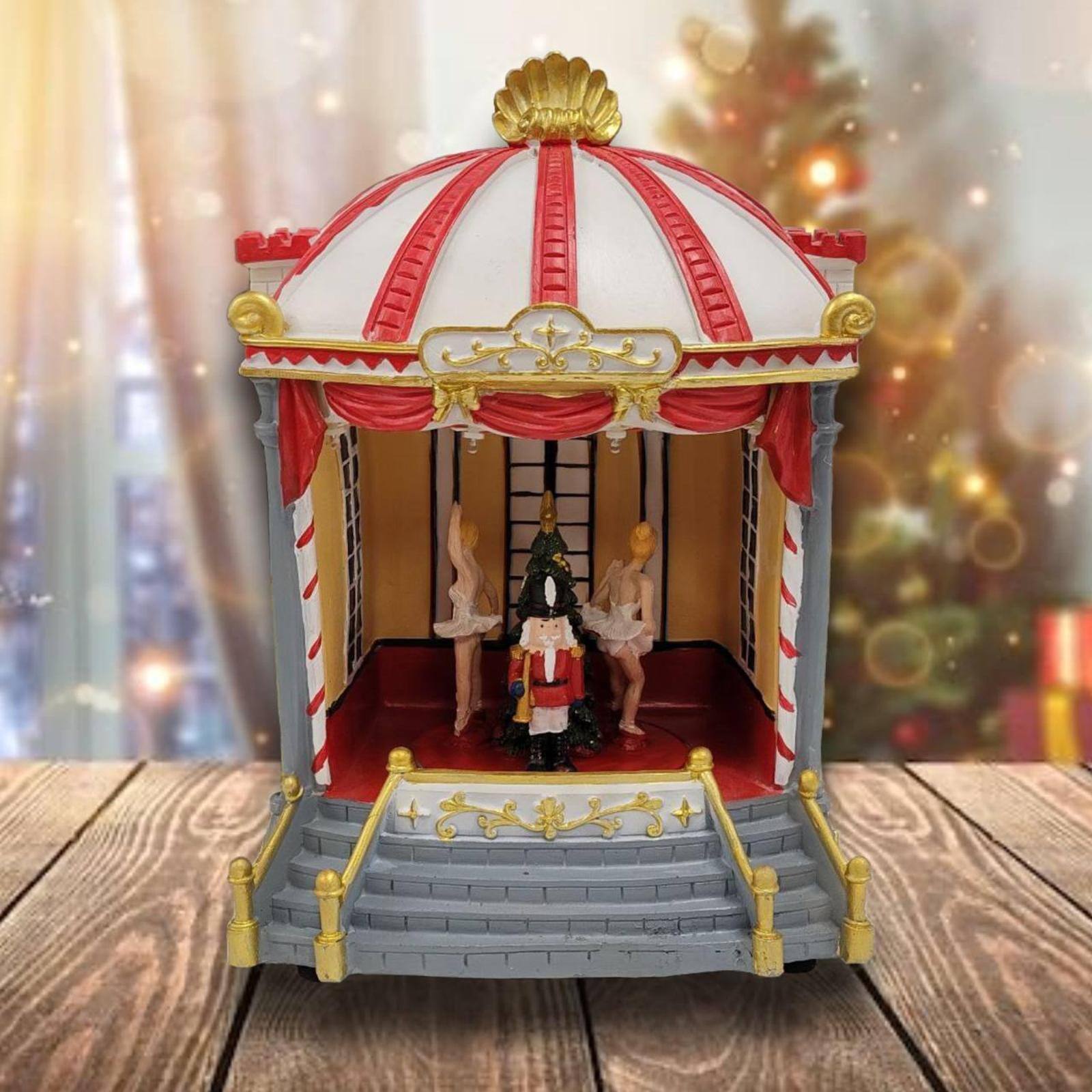 Wizardi 20" Christmas Village Theatre Festive Carousel Music Box 		