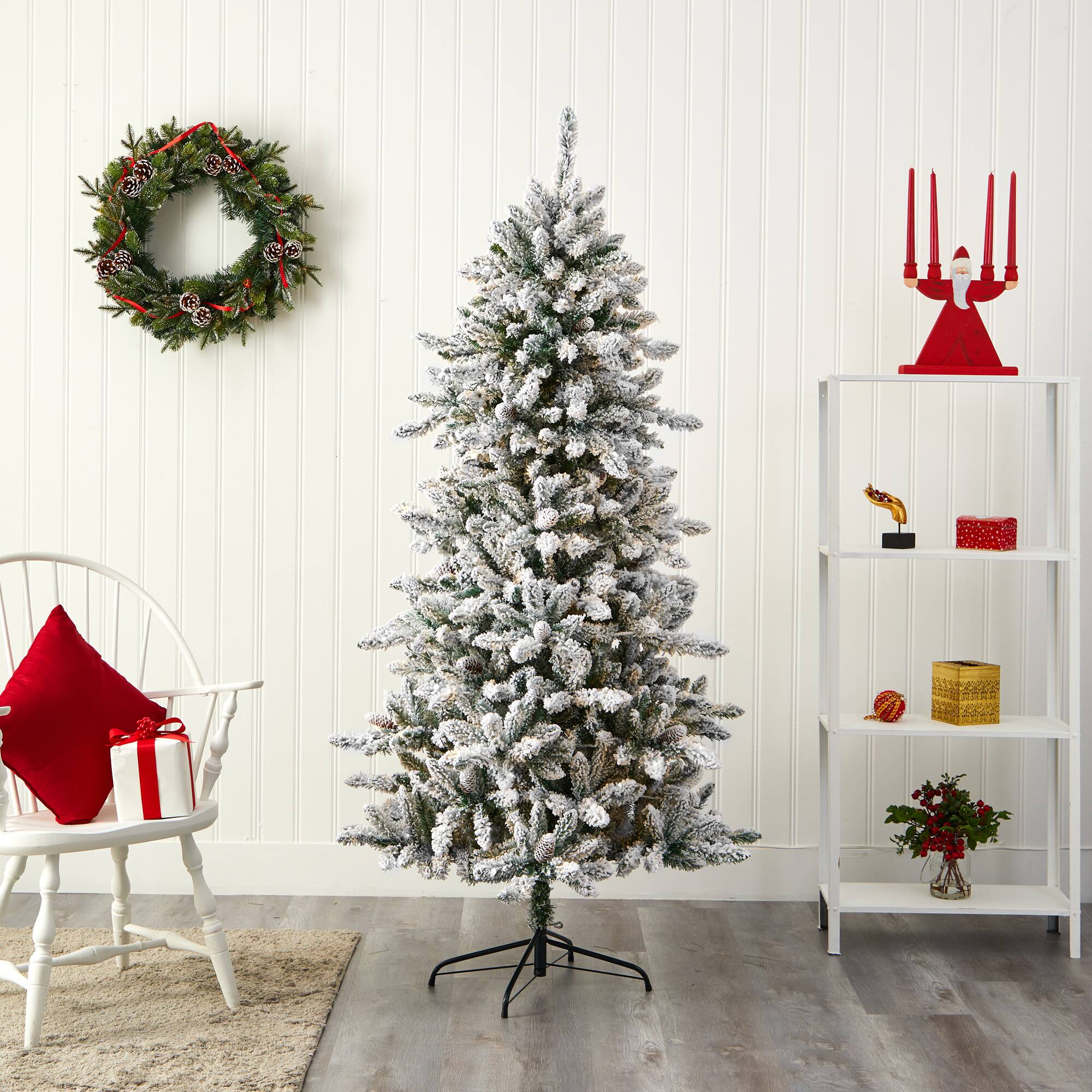 6ft. Unlit Flocked Livingston Fir with Pinecones Artificial Christmas Tree
