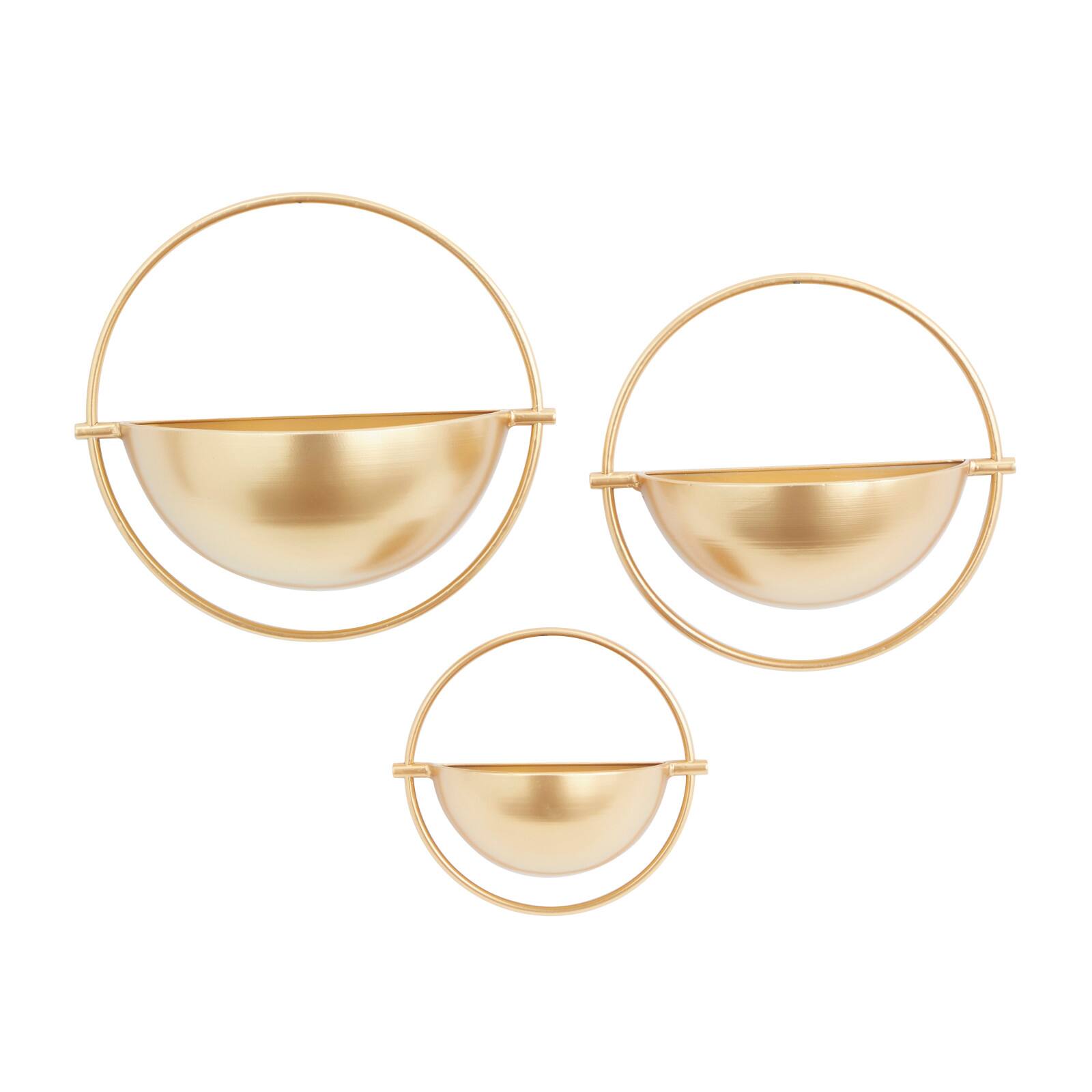 Set of 3 Gold Iron Contemporary Planter, 15",13", 10" 