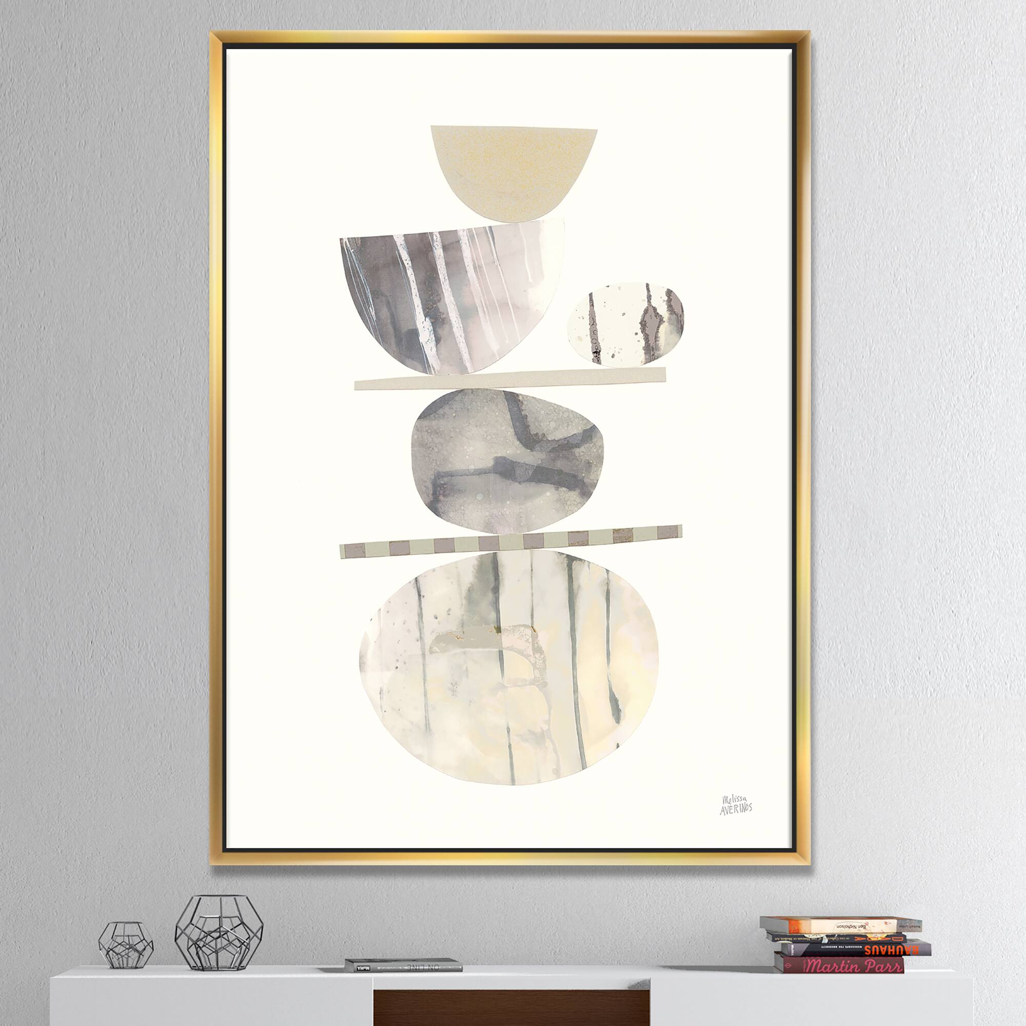 Designart - Geometric Balance Neutral II - Shabby Chic Canvas in Gold Frame