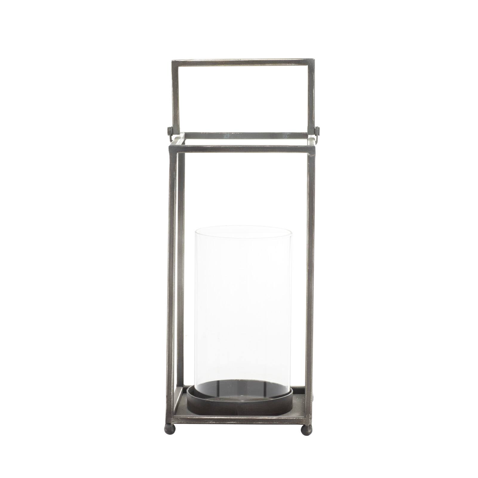 Black Iron Modern Candle Holder Lantern, 16" x 6" x 6"