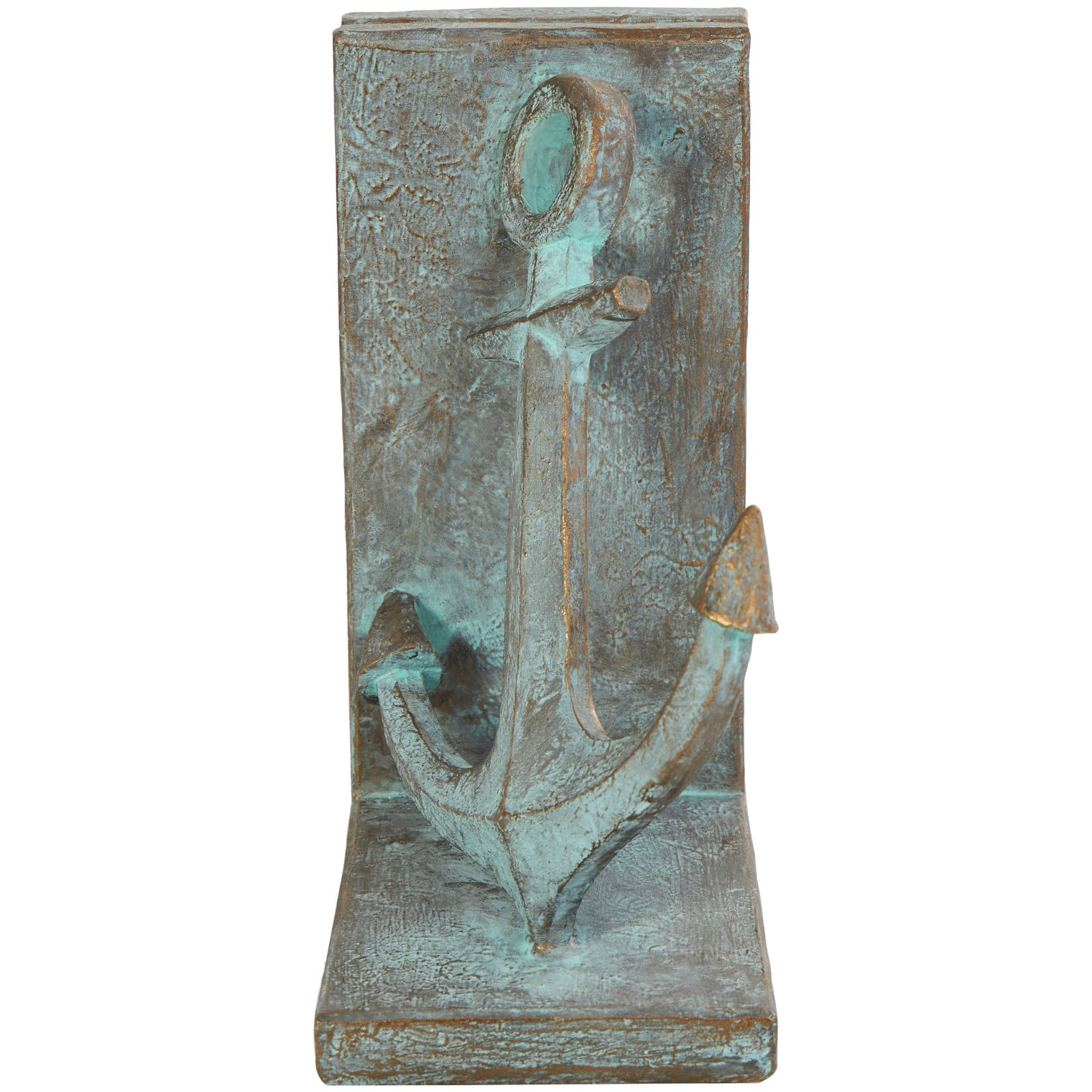 8.5" Blue Polystone Anchor Distressed Patina Bookends with Gold Foil Accents Set