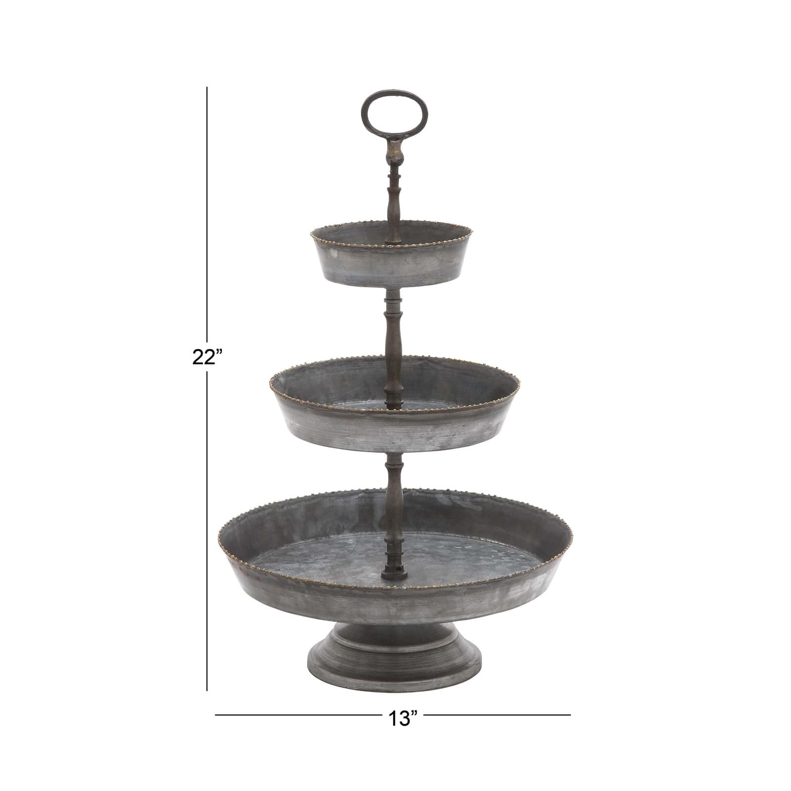 22" Gray Iron Farmhouse 3 Tier Tray Stand