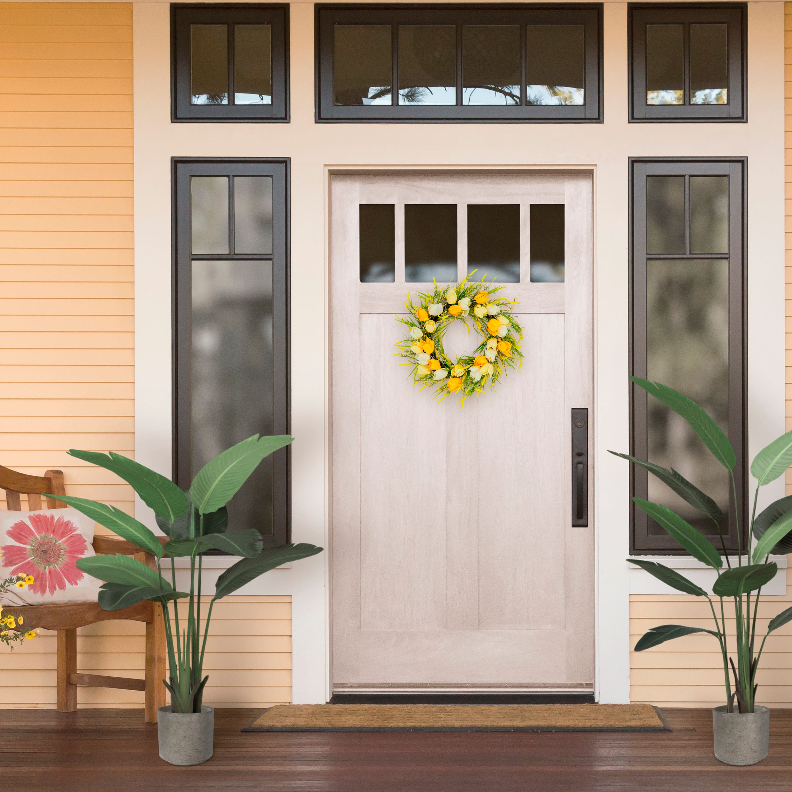 24'' Green and Yellow Tulip Floral Spring Wreath