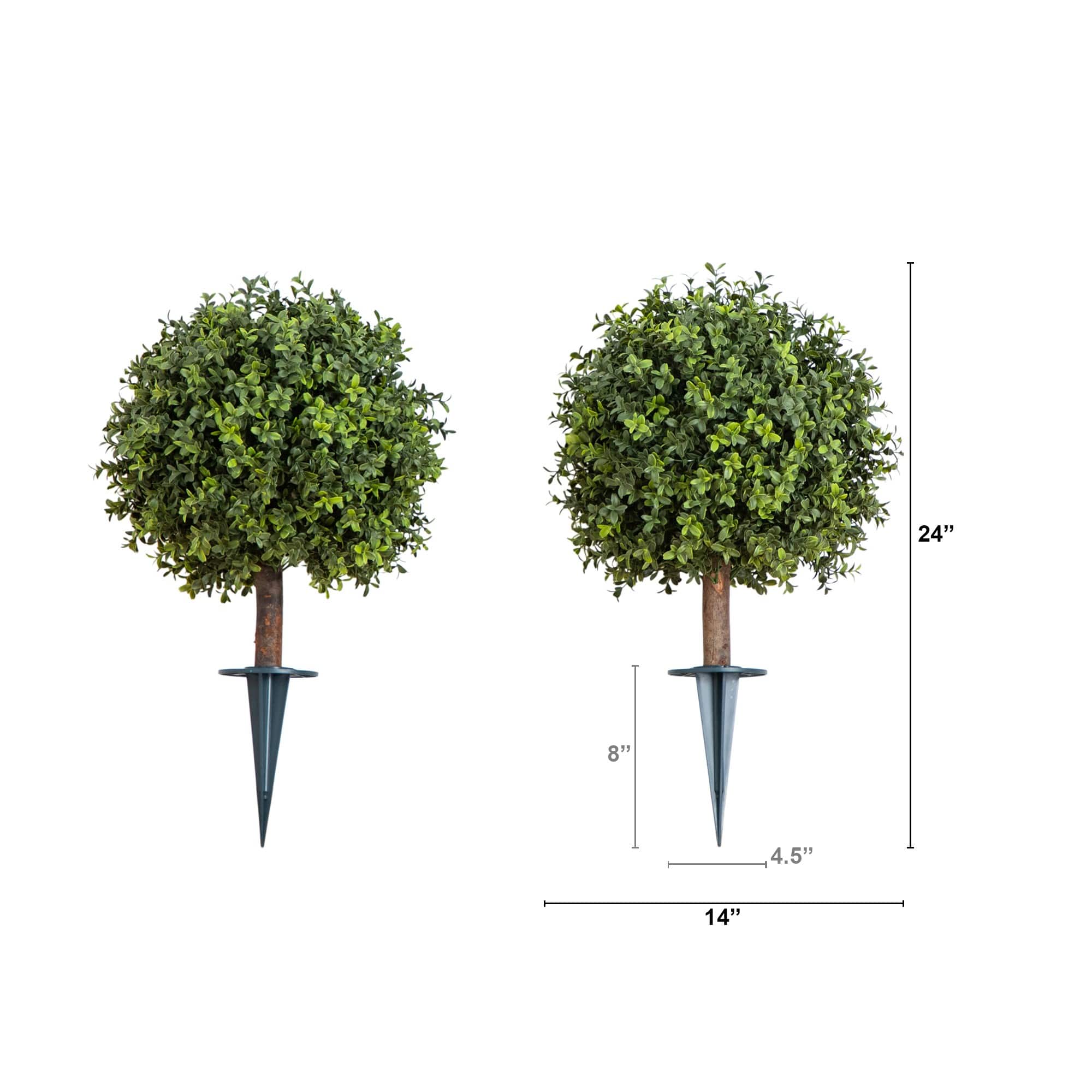 2ft. UV Resistant Artificial Boxwood Topiary with Integrated Ground Stake (Indoor/Outdoor) - Set of 2