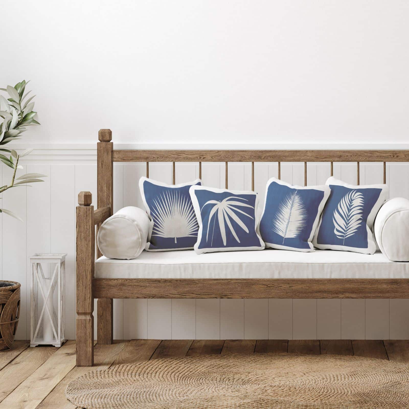 Stupell Industries Bold Blue White Modern Botanical Leaf Shapes 4 Pillow Set, 18" x 18"