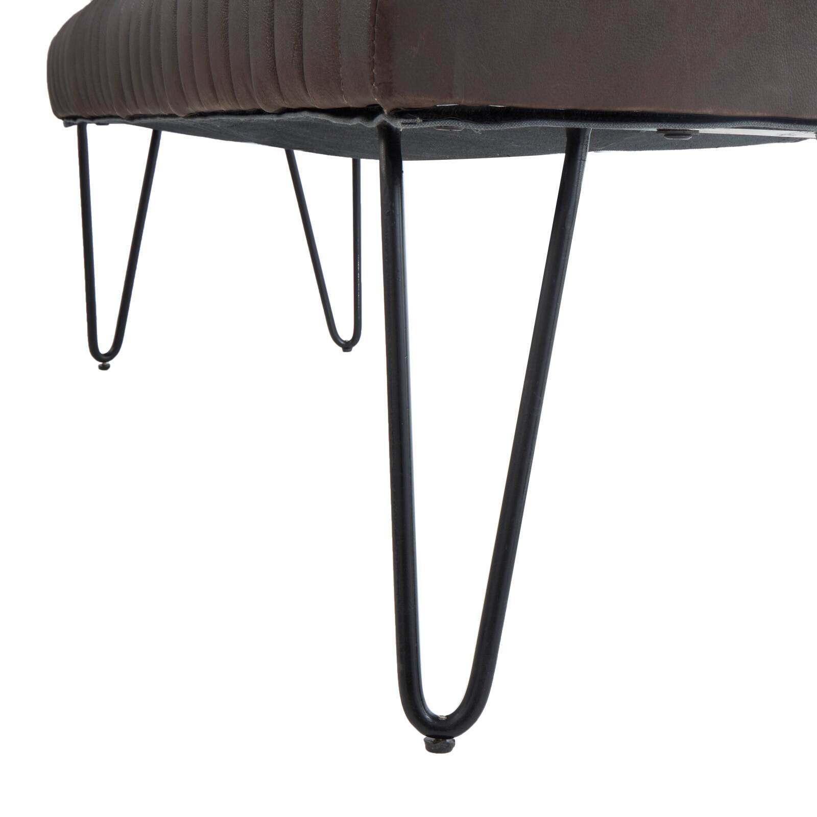 4ft. Dark Brown Leather Upholstered Bench with Hairpin Legs