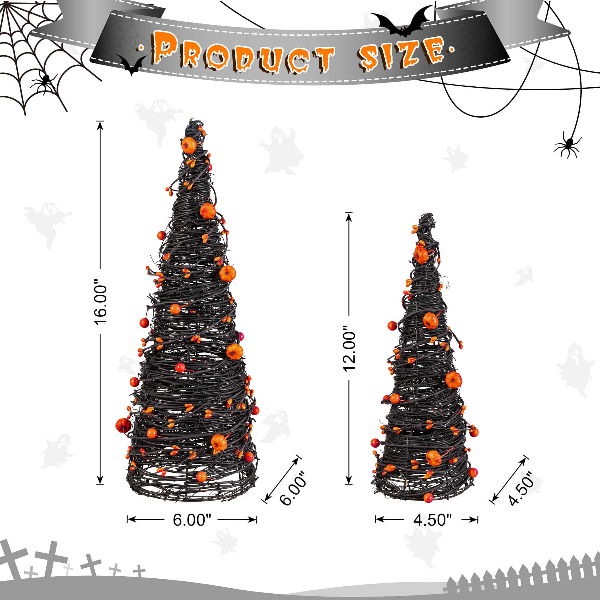 Glitzhome® Halloween Eucalyptus with Bats Pumpkin Cone Tree, Set of 2