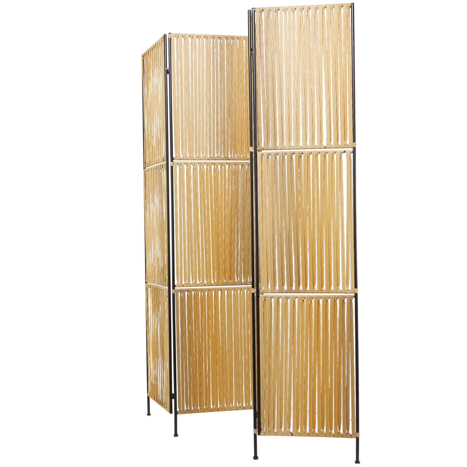 Light Brown Rattan Handmade Hinged Foldable Partition 4 Panel Room Divider Screen with Wrapped Seagrass Design 63" x 1" x 71"