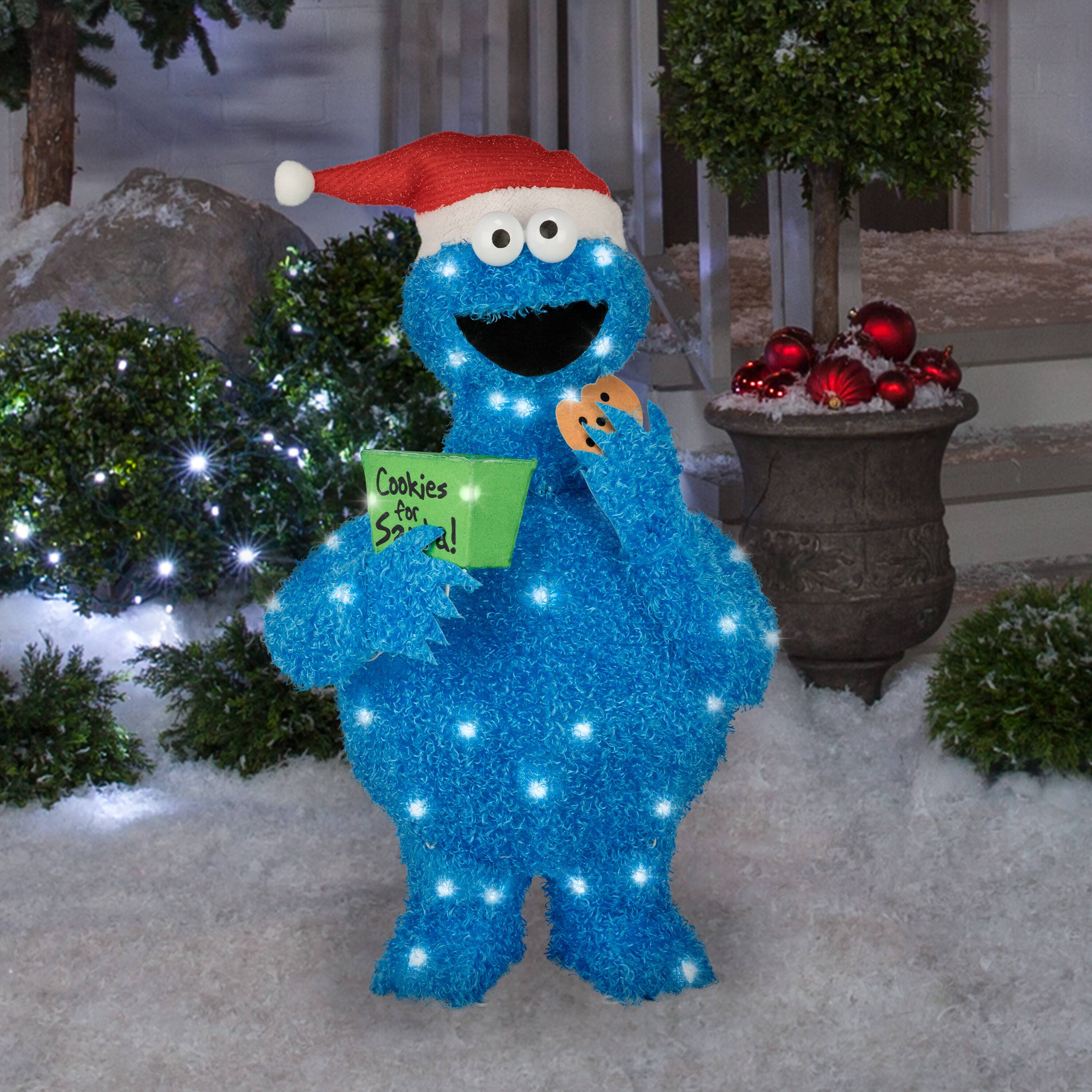 32" Pre-Lit Sesame Street Cookie Monster 3D Christmas Tinsel Sculpture Christmas Décor