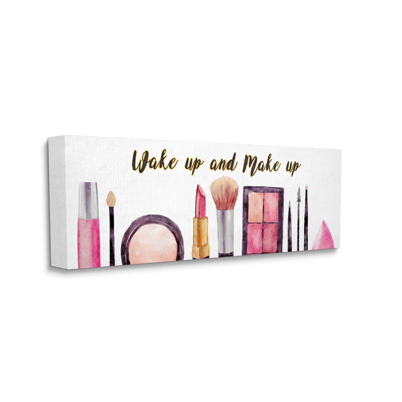 Stupell Industries Wake Up Make Up Watercolor Pink Grey Fashion Word Design Canvas Wall Art