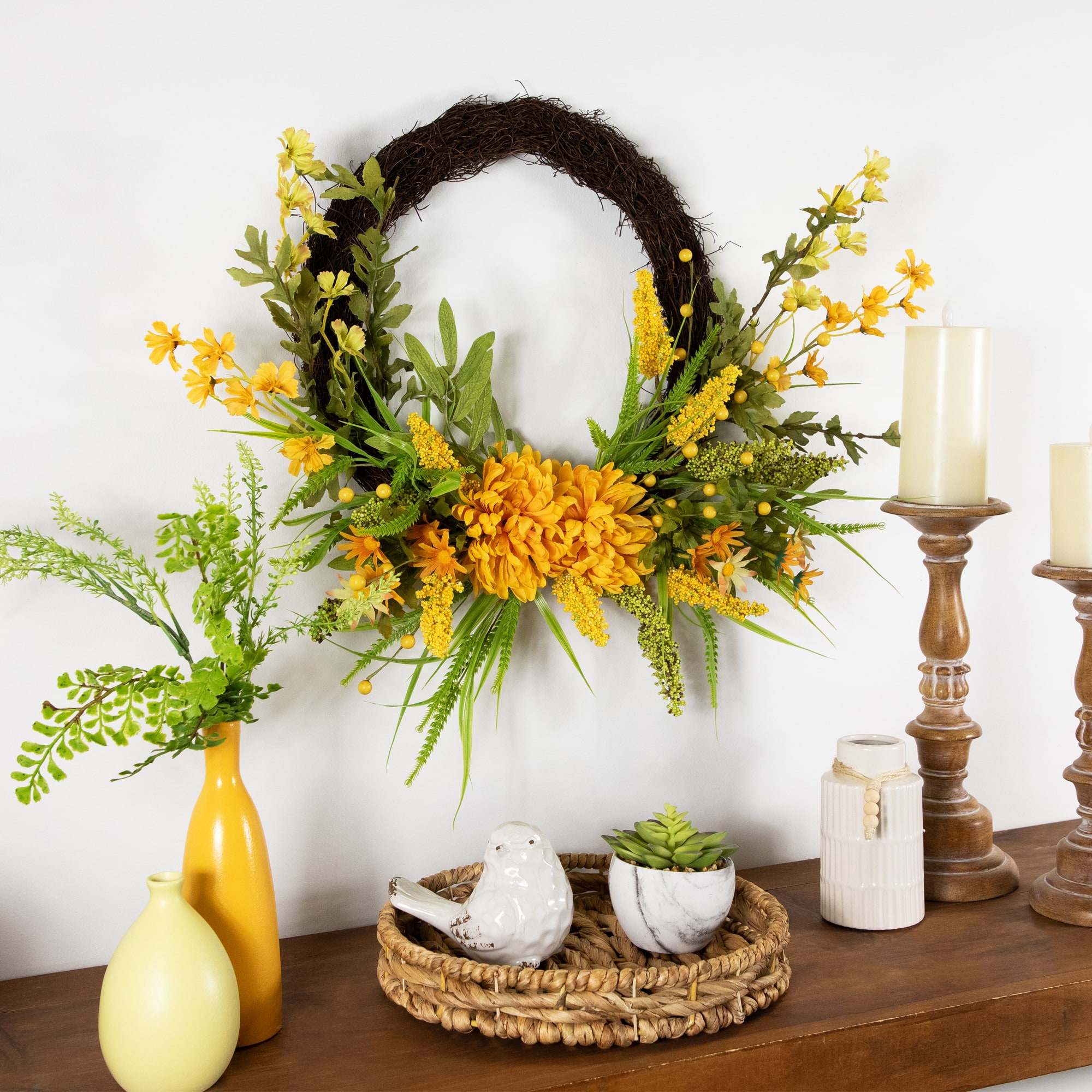 22" Peonies Artificial Fall Harvest Twig Wreath