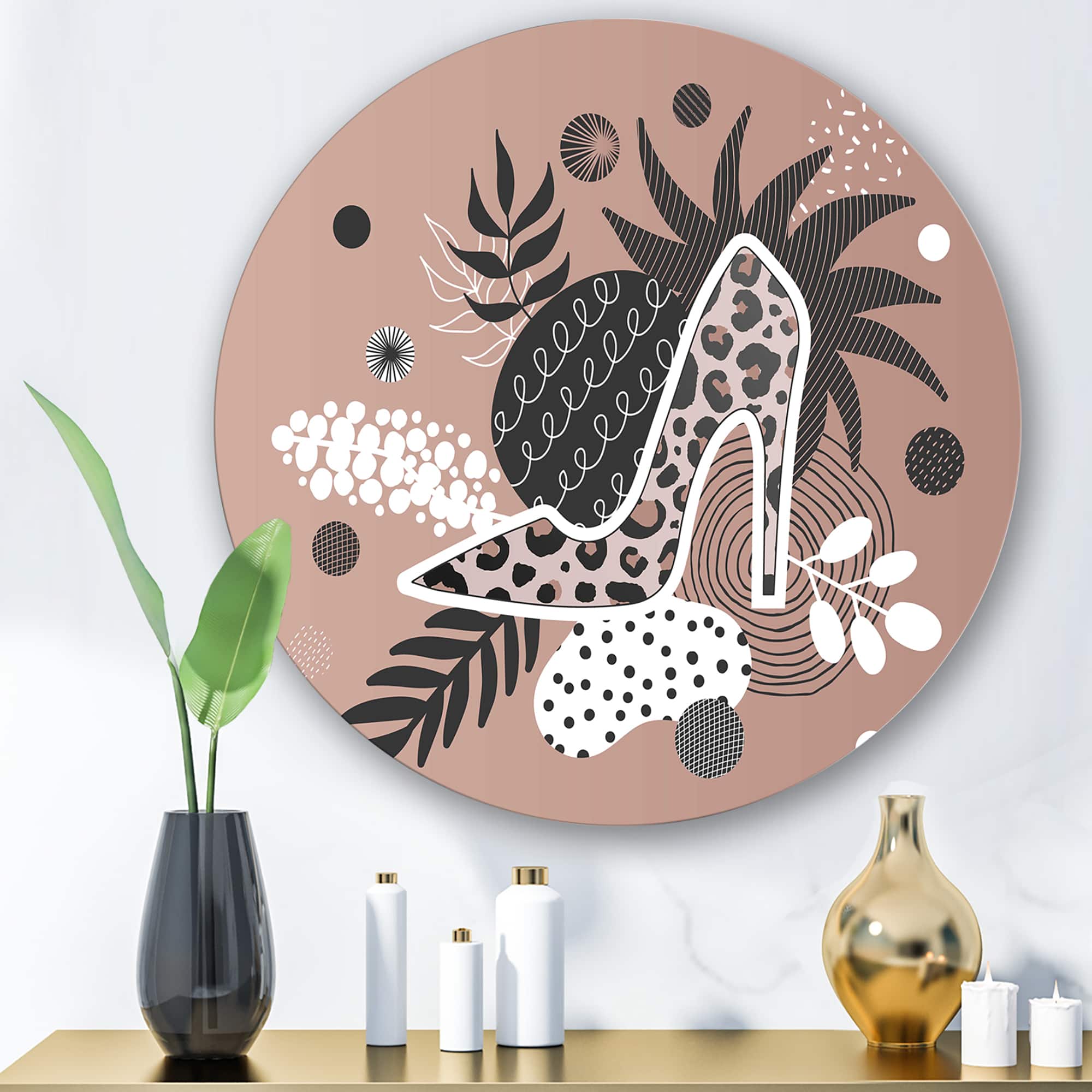 Designart - Leopard High-Heeled Shoes Tropical Leaves