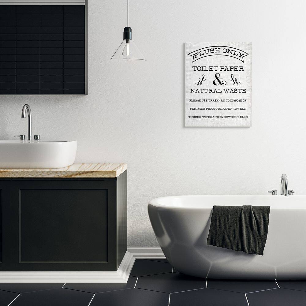 Stupell Industries Flush Only Toilet Paper Rustic Bathroom Sign Canvas Wall Art