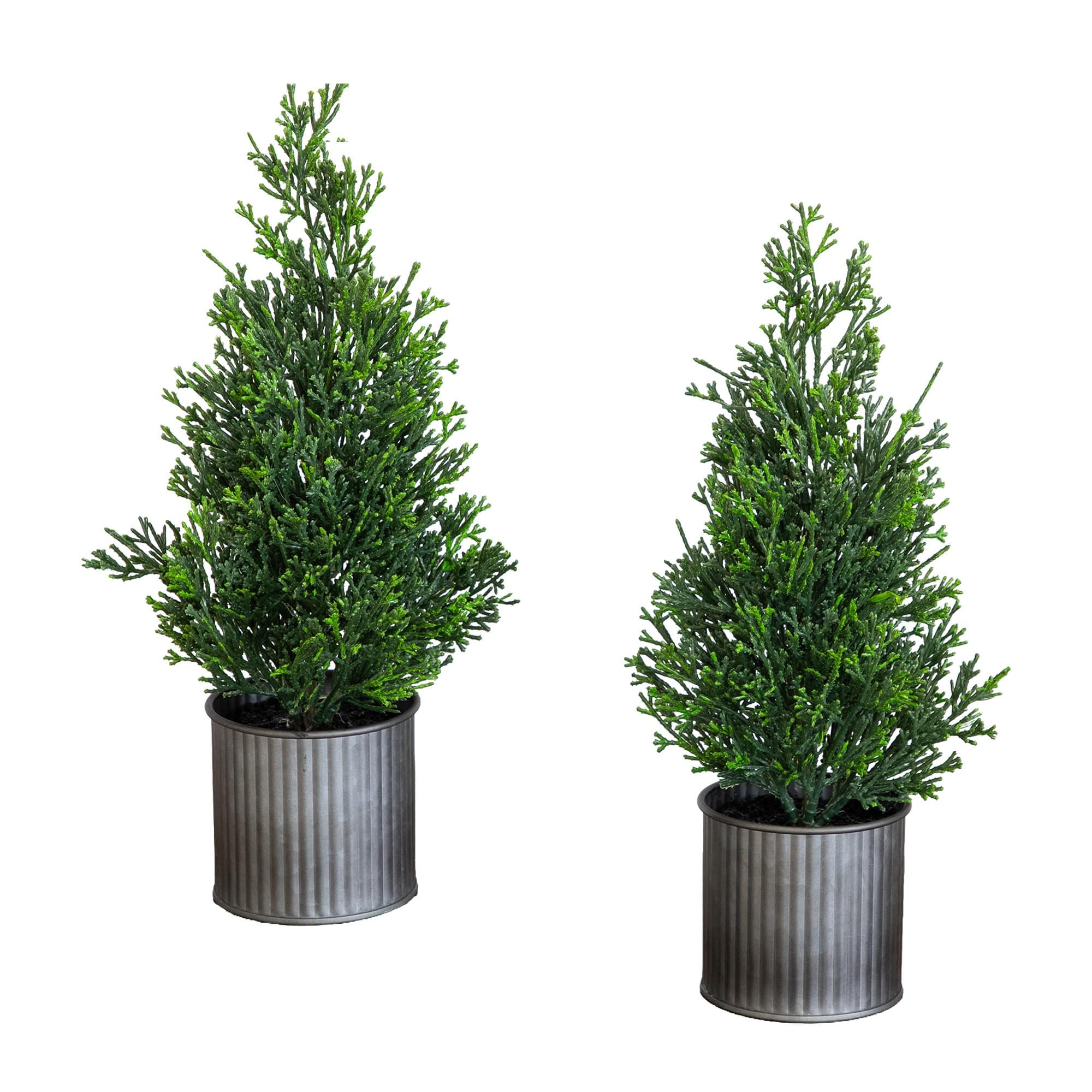 Nearly Natural 12" Unlit Artificial Mini Christmas Cedar Pine Tree in Metal Tin Planters, 2ct.