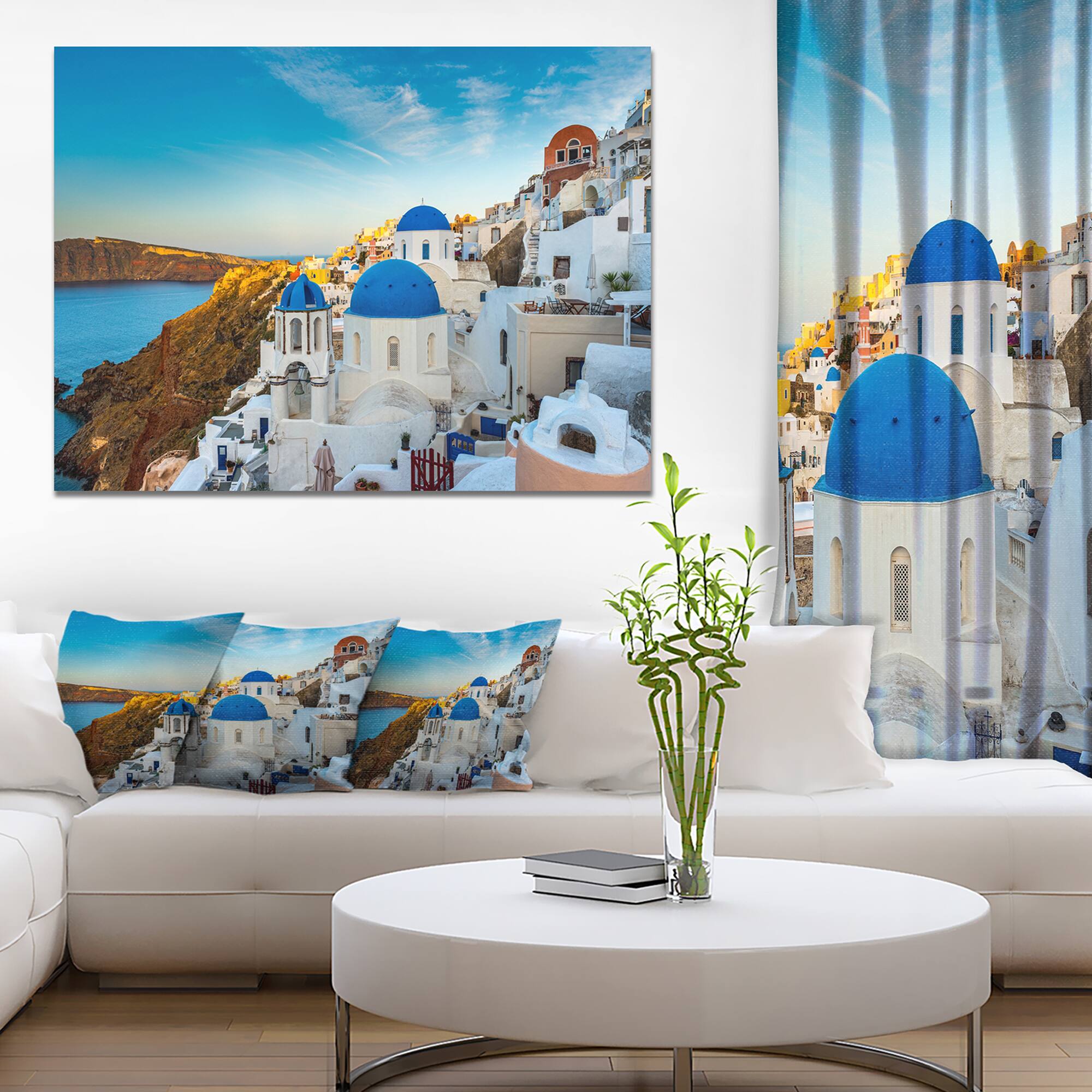 Designart - Beautiful Santorin Houses Greece - Large Cityscape Art Print on Canvas