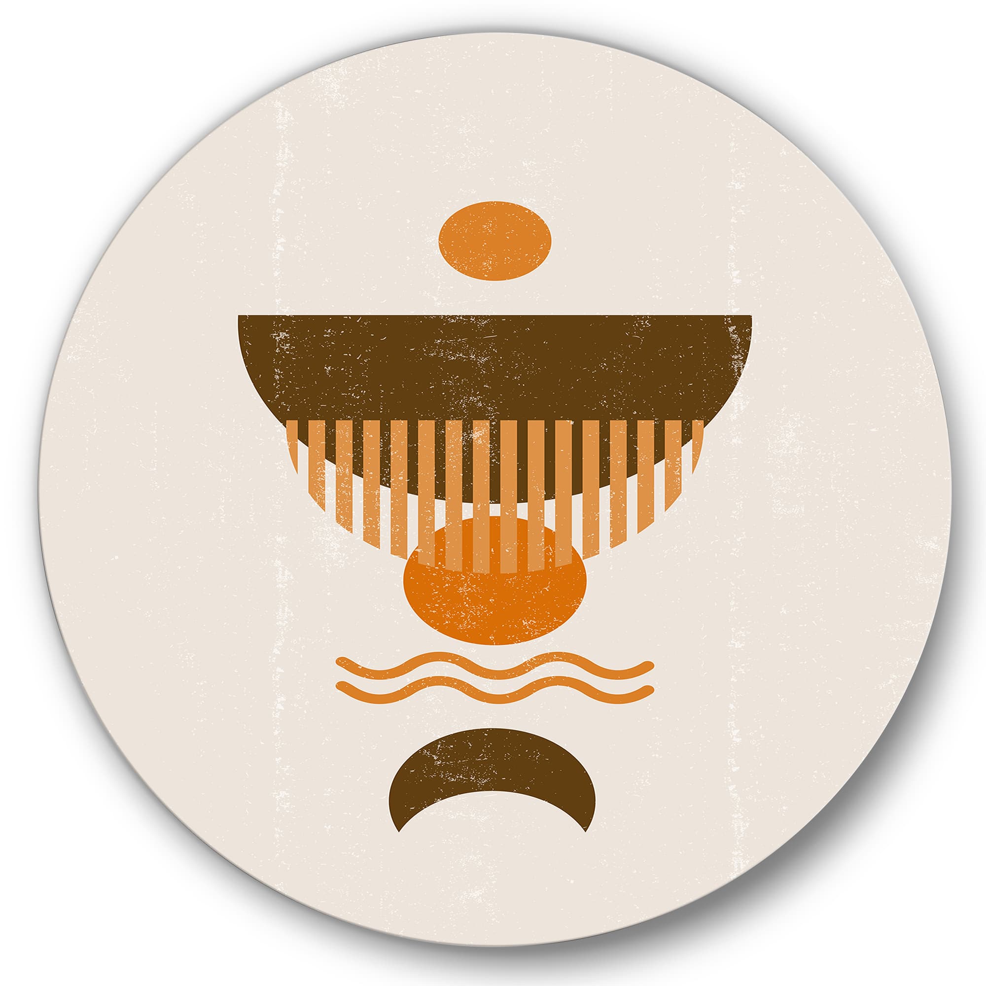 Designart - Abstract Minimal Orange Sun and Brown Moon - Modern Metal Circle Wall Art