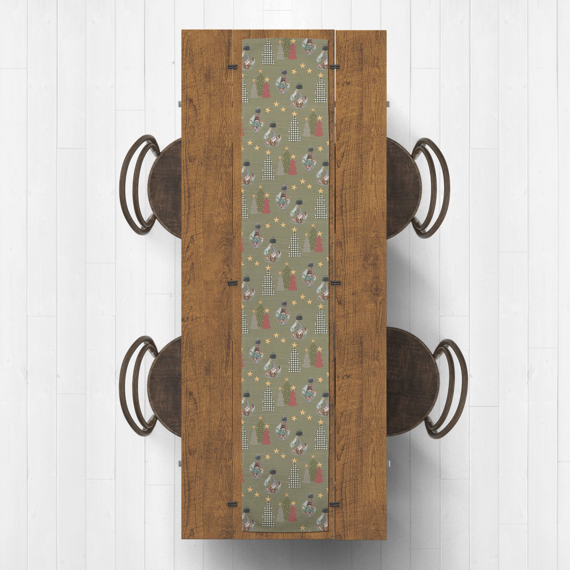 90" Green Tree & Globe Pattern Cotton Twill Runner